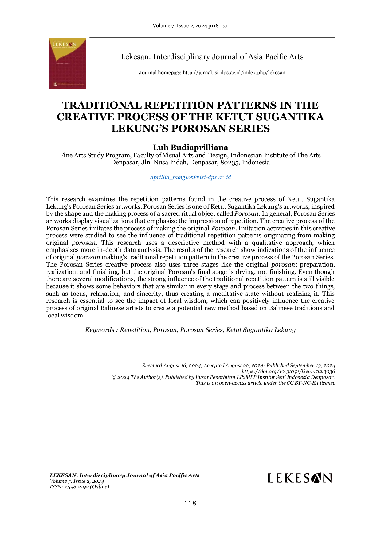 JURIS Traditional Repetition Patterns In The Creative Process Of The Ketut Sugantika Lekung s Porosan Series