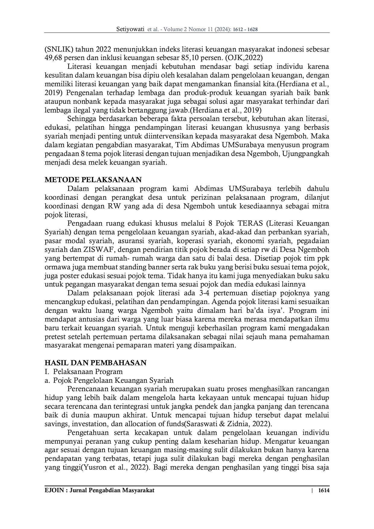 JURIS Membranding Desa Ngemboh Gresik Sebagai Kawasan Milea Melek Keuangan Syariah Melalui Delapan Pojok Literasi Serta Media Edukatif