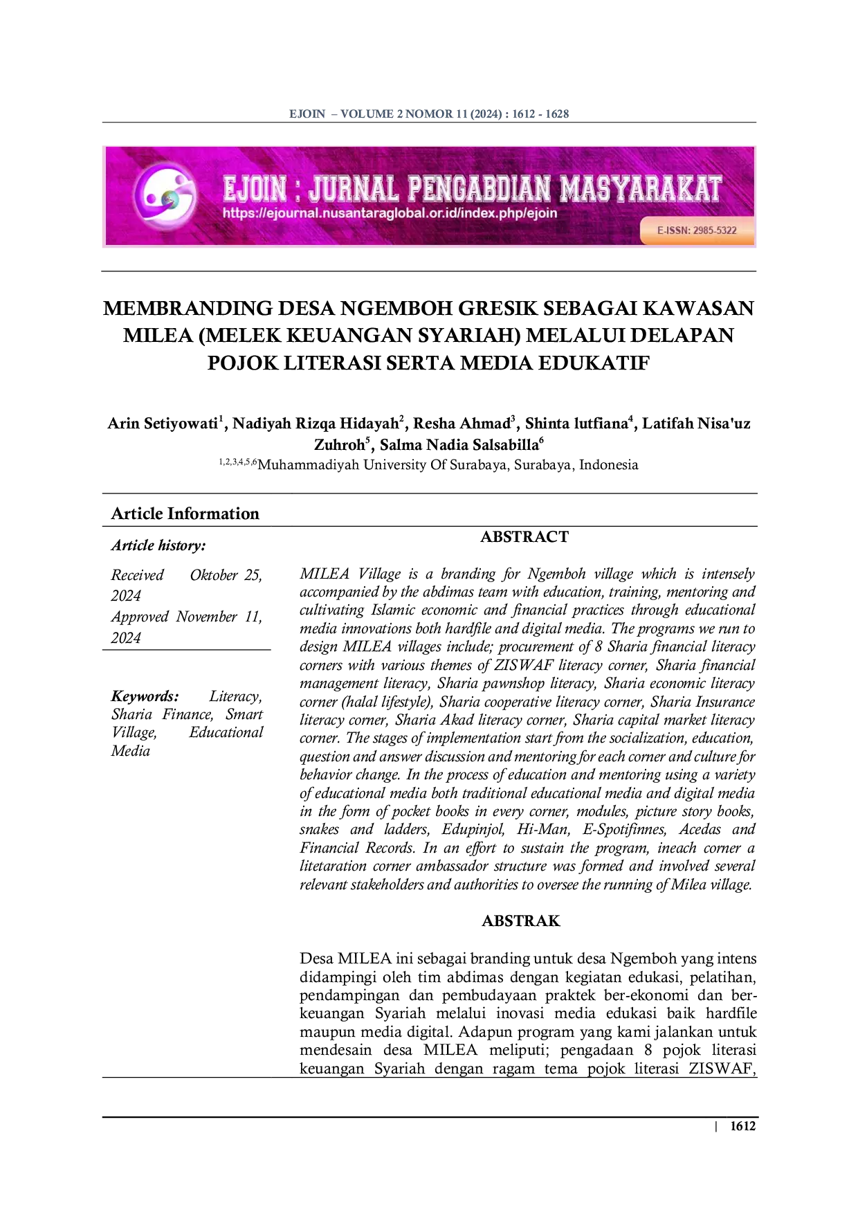JURIS Membranding Desa Ngemboh Gresik Sebagai Kawasan Milea Melek Keuangan Syariah Melalui Delapan Pojok Literasi Serta Media Edukatif