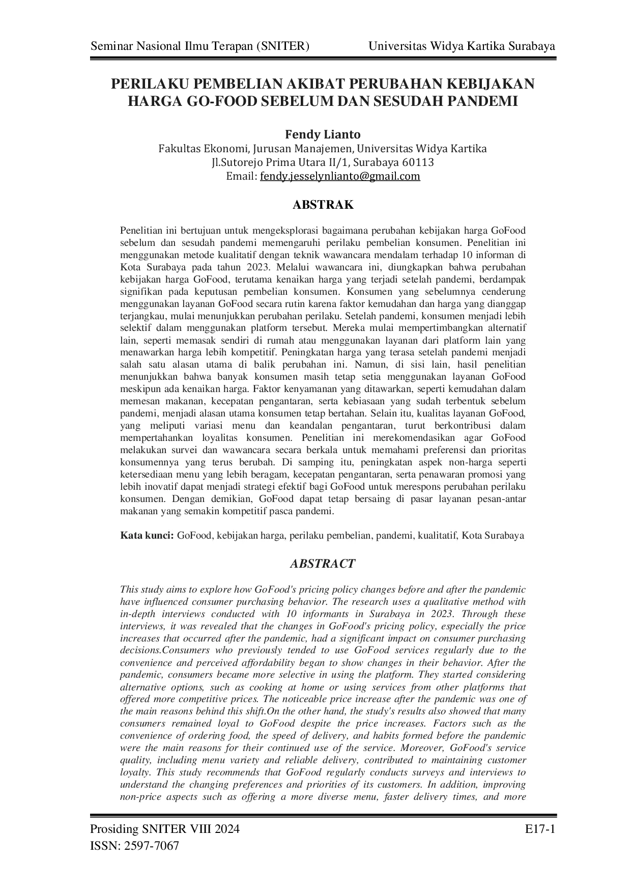 JURIS Perilaku Pembelian Akibat Perubahan Kebijakan Harga Go Food Sebelum dan Sesudah Pandemi