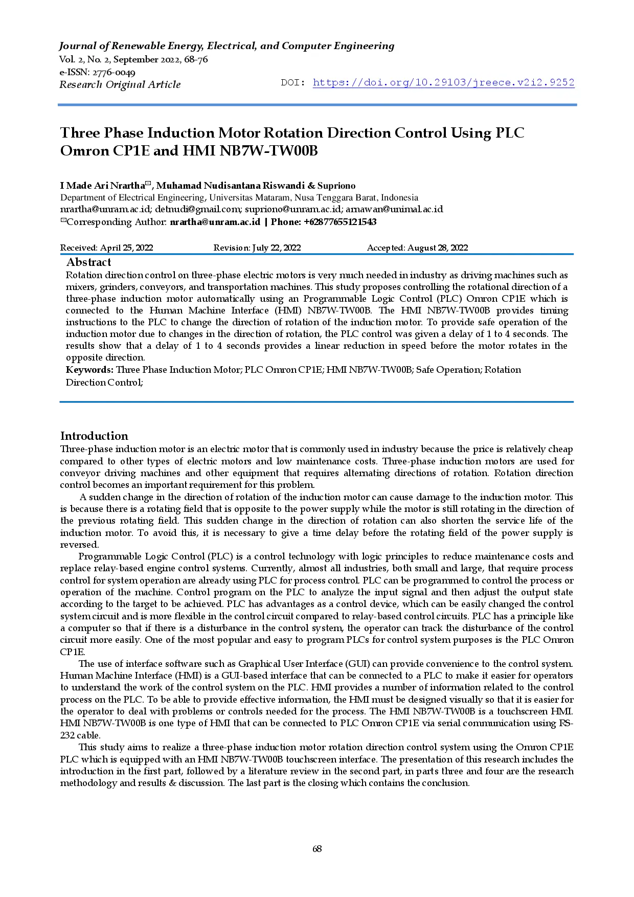 juris Three Phase Induction Motor Rotation Direction Control Using PLC Omron CP1E and HMI NB7W TW00B