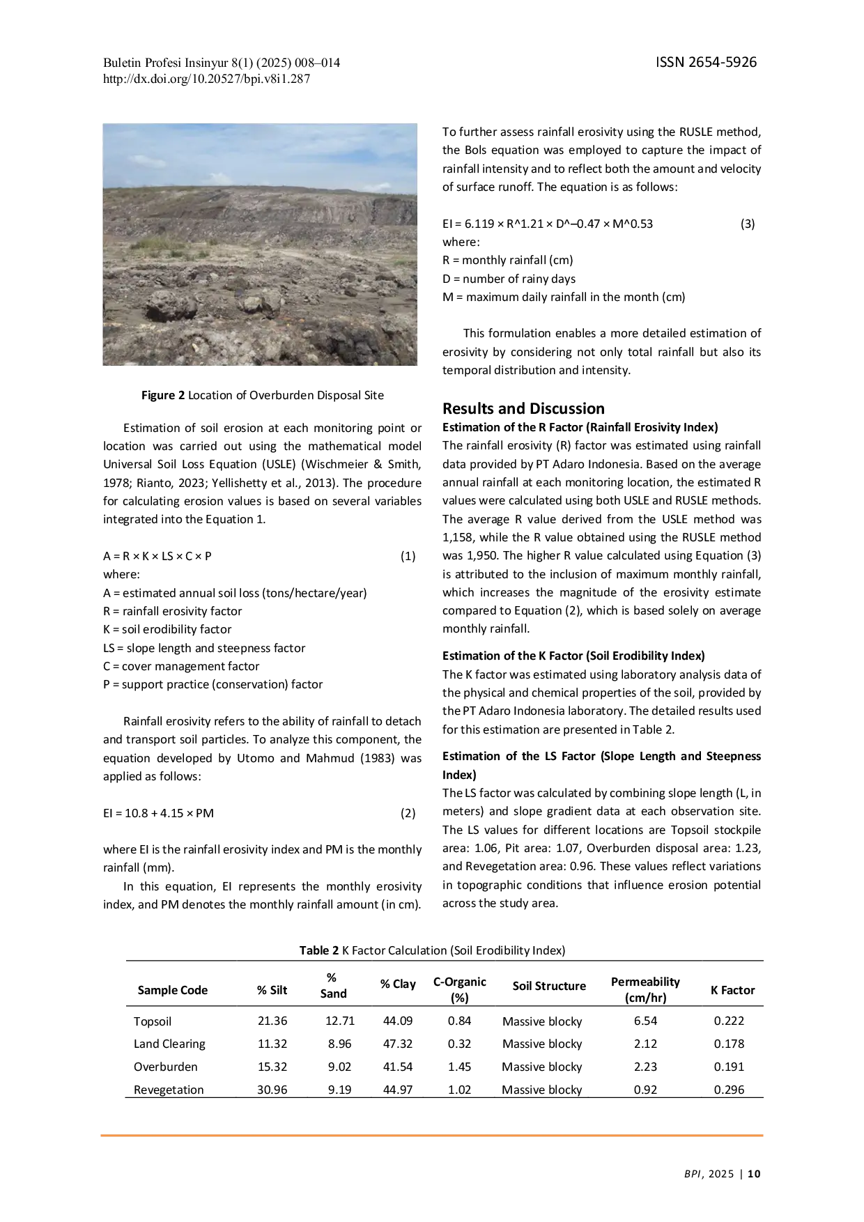 JURIS Soil Erosion Analysis in Reclamation and Land Clearing Areas Using the USLE and RUSLE Approaches