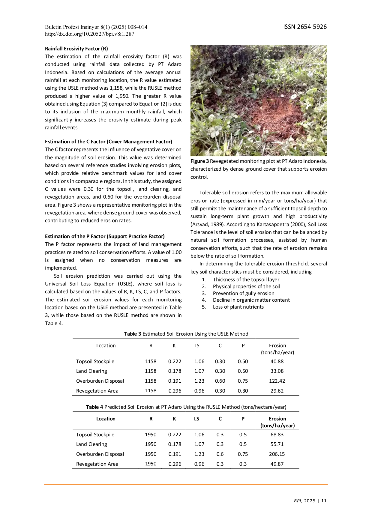 JURIS Soil Erosion Analysis in Reclamation and Land Clearing Areas Using the USLE and RUSLE Approaches