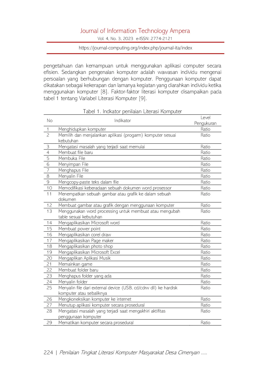 JURIS Penilaian Tingkat Literasi Komputer Masyarakat Desa Cimenyan Jawa Barat Dalam Rangka Menuju Desa Digital