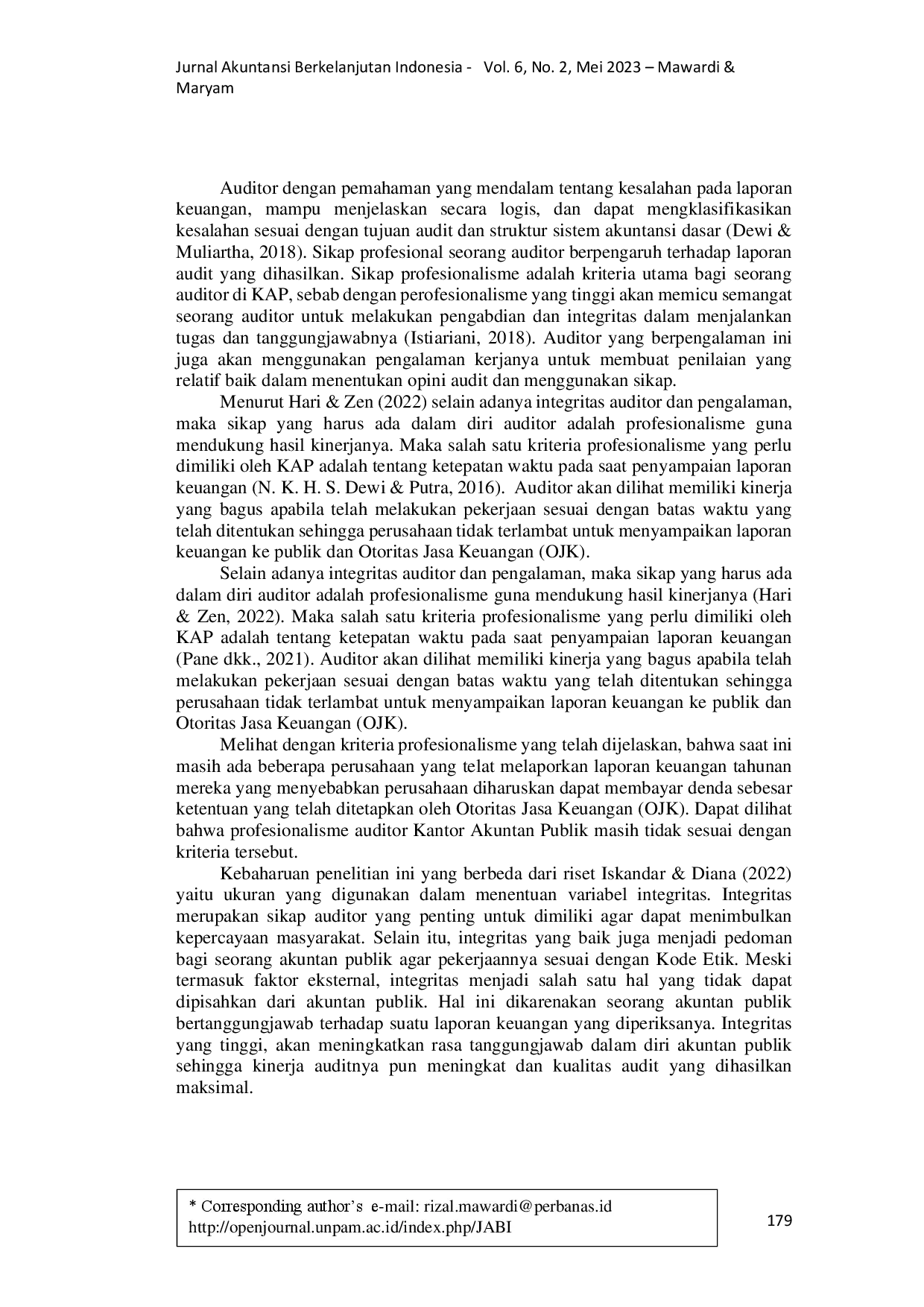 juris Hubungan Integritas Auditor Pengalaman dan Profesionalisme terhadap Kinerja Audit