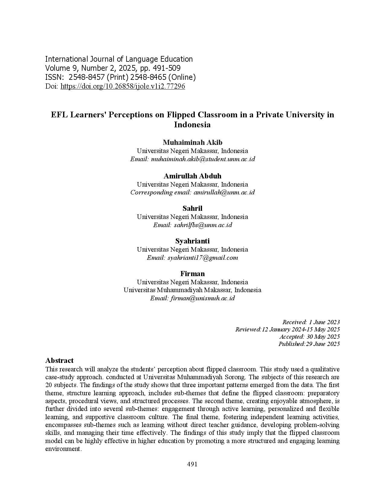 juris EFL Learners Perceptions on Flipped Classroom in a Private University in Indonesia