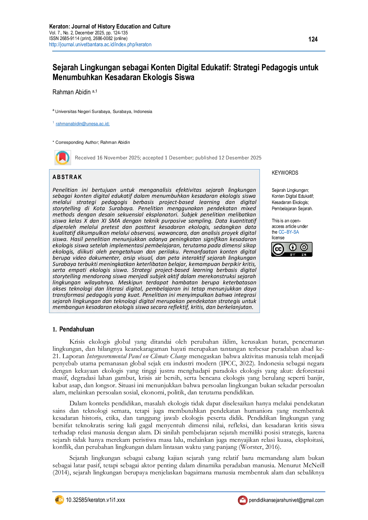 JURIS Sejarah Lingkungan sebagai Konten Digital Edukatif Strategi Pedagogis untuk Menumbuhkan Kesadaran Ekologis Siswa