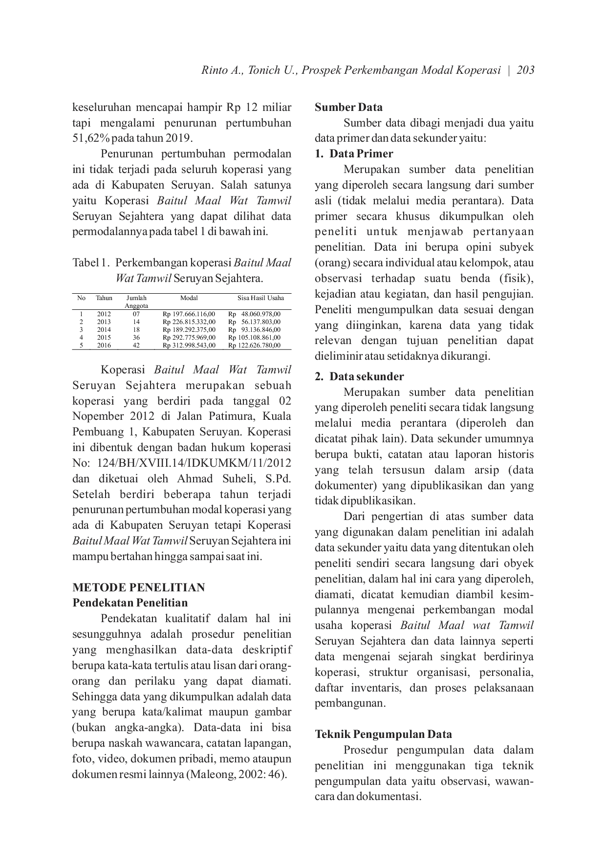 JURIS Prospek Perkembangan Modal Koperasi Baitul Maal Wat Tamwil Seruyan Sejahtera