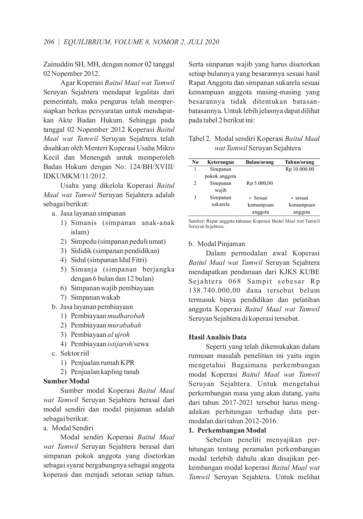 JURIS Prospek Perkembangan Modal Koperasi Baitul Maal Wat Tamwil Seruyan Sejahtera