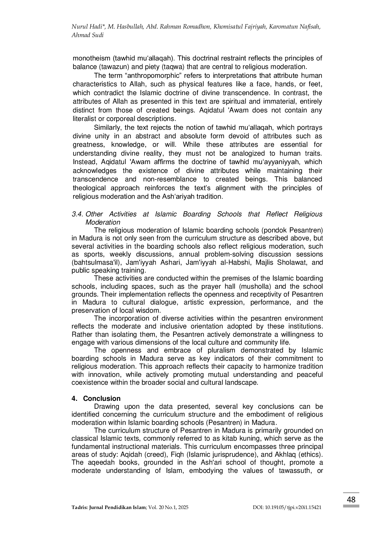 JURIS The Curriculum Structure of Pesantren in Madura Uncovering the Values of Religious Moderation