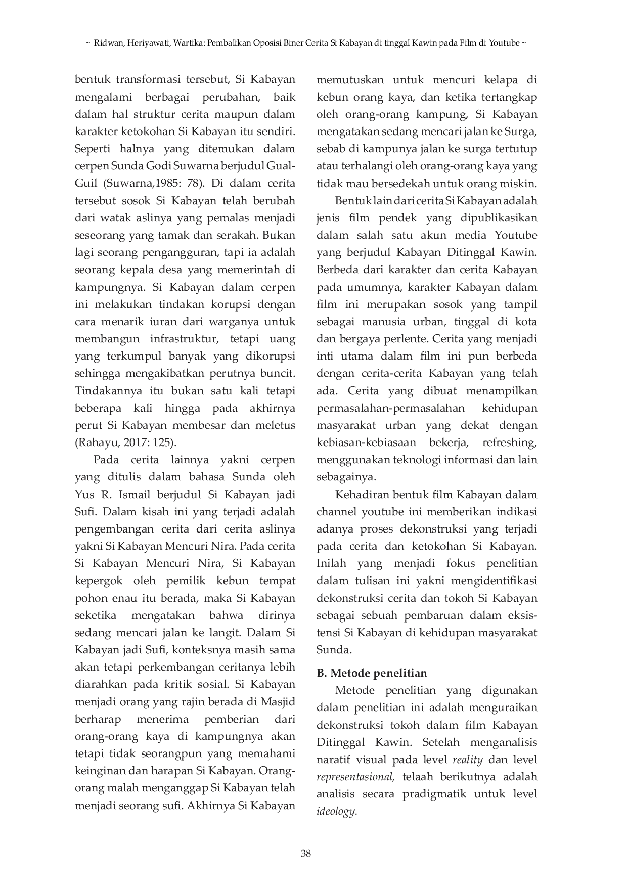 JURIS Pembalikan Oposisi Biner Cerita Si Kabayan Ditinggal Kawin Pada Film Di Youtube