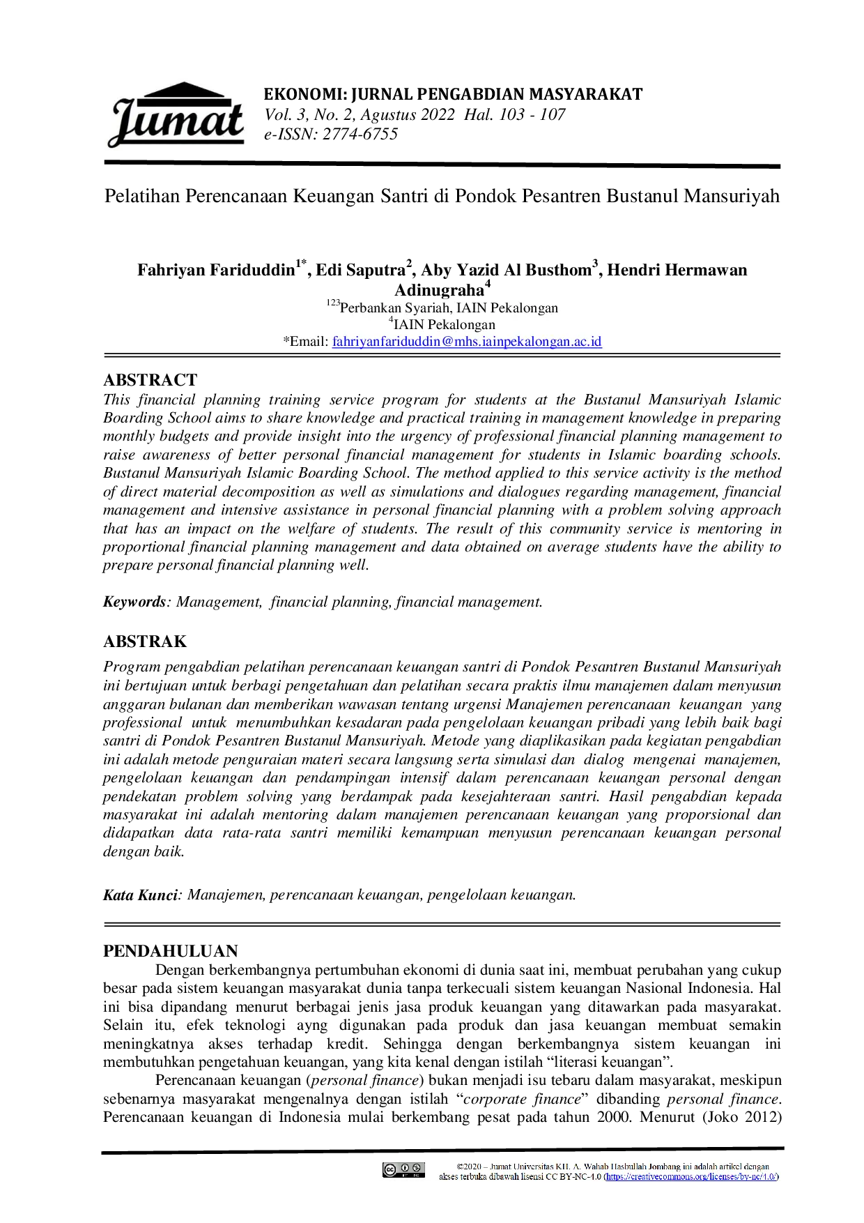 JURIS Pelatihan Perencanaan Keuangan Santri di Pondok Pesantren Bustanul Mansuriyah