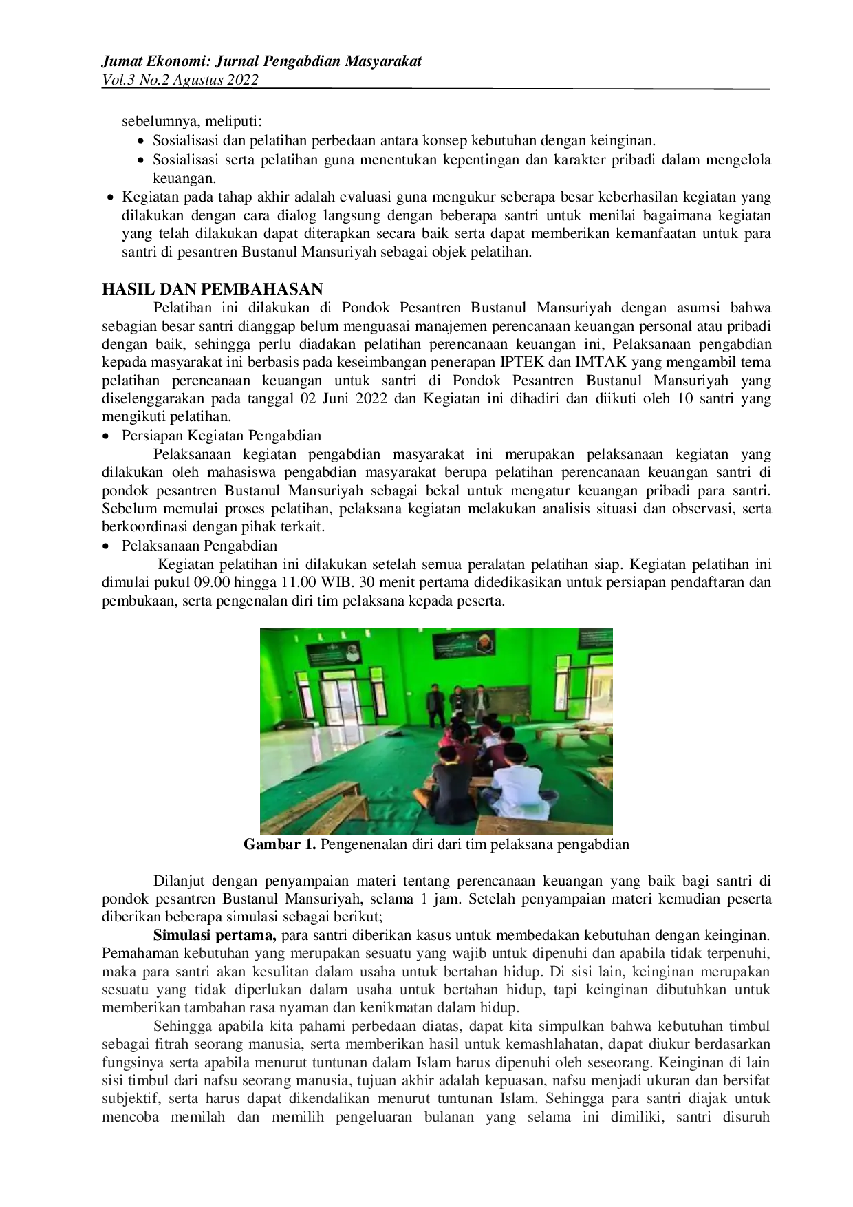 JURIS Pelatihan Perencanaan Keuangan Santri di Pondok Pesantren Bustanul Mansuriyah