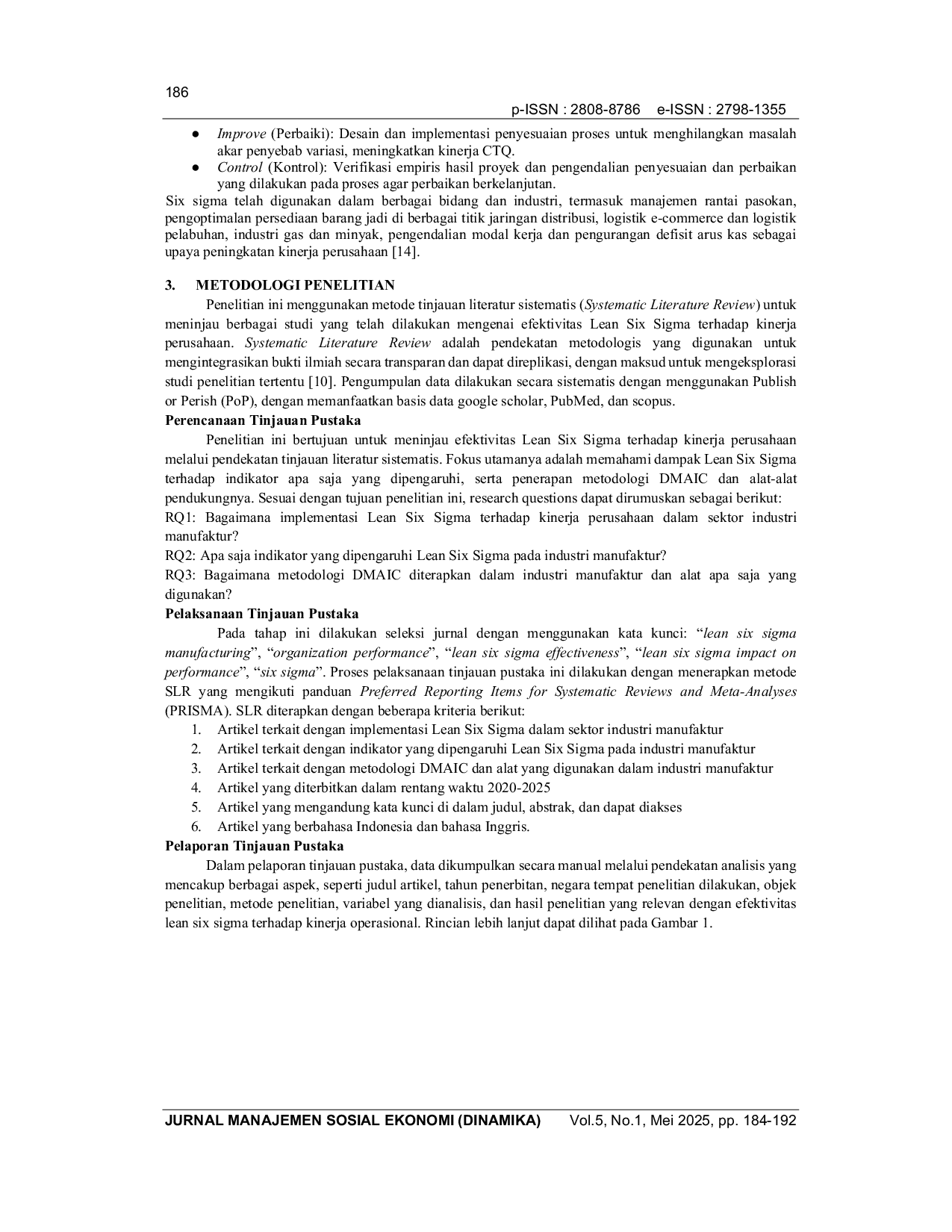 JURIS Efektivitas Lean Six Sigma Terhadap Kinerja Perusahaan Tinjauan Literatur Sistematis