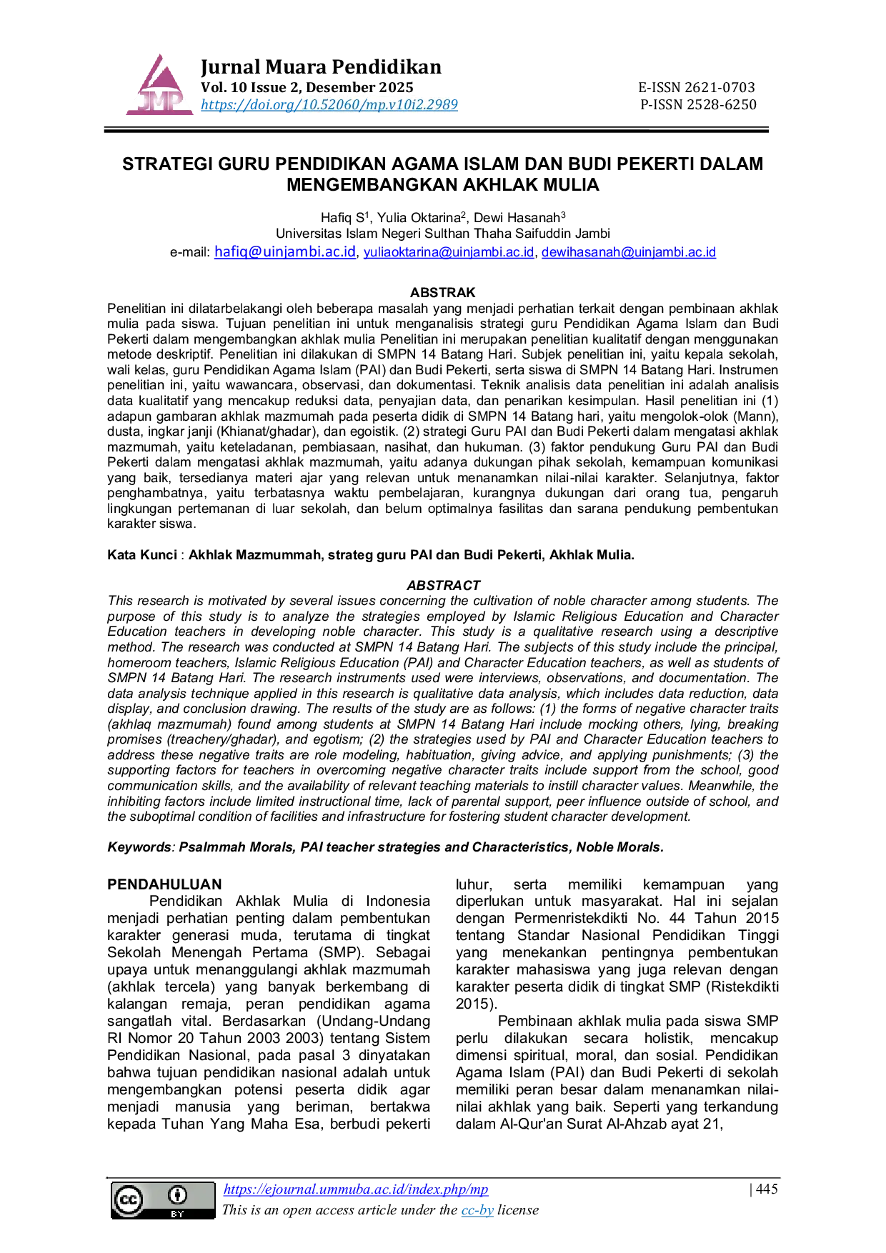 JURIS Strategi Guru Pendidikan Agama Islam Dan Budi Pekerti Dalam Mengembangkan Akhlak Mulia