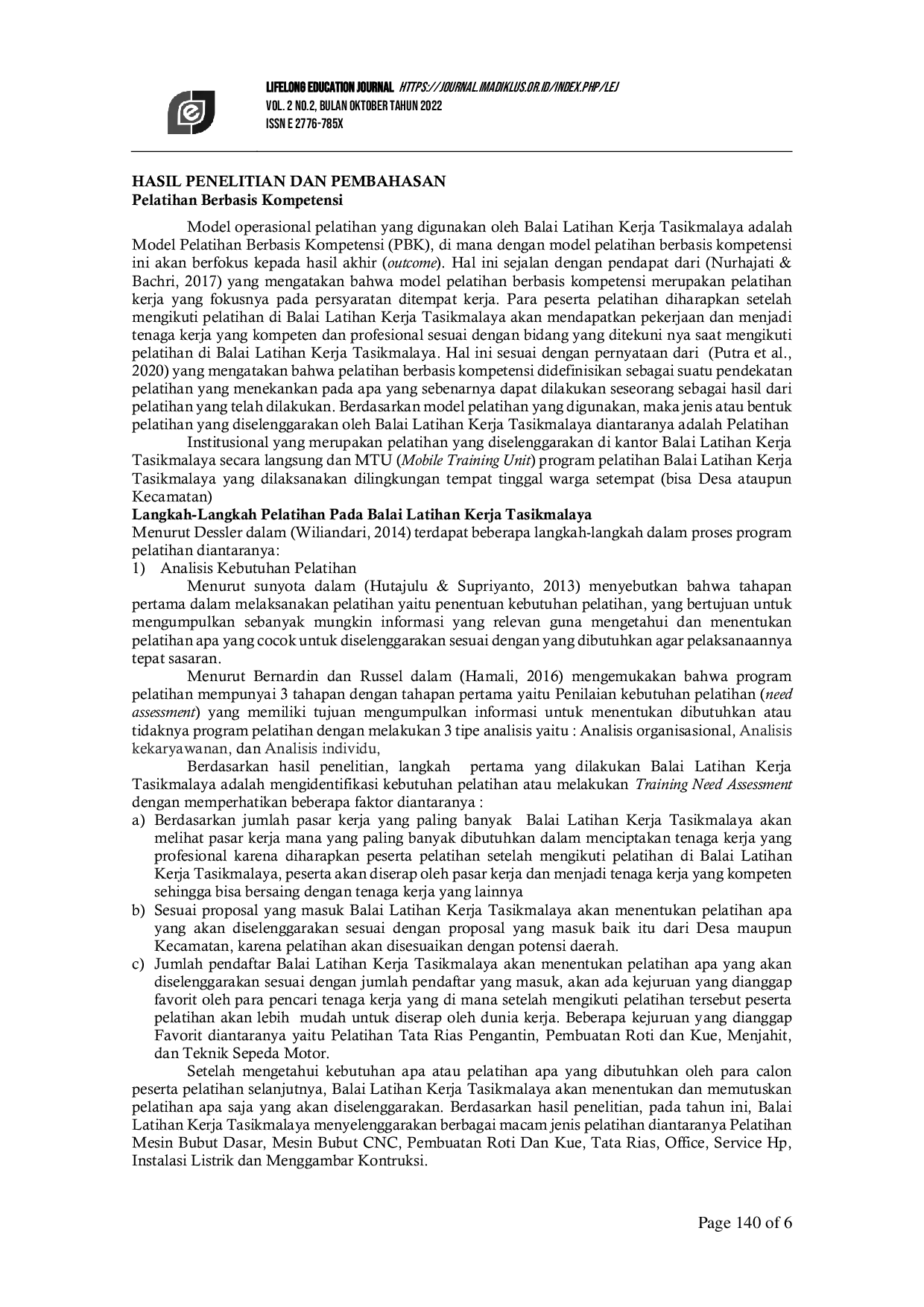 JURIS Model Operasional Pelatihan Pada Balai Latihan Kerja Tasikmalaya dalam Menyiapkan Tenaga Kerja Profesional