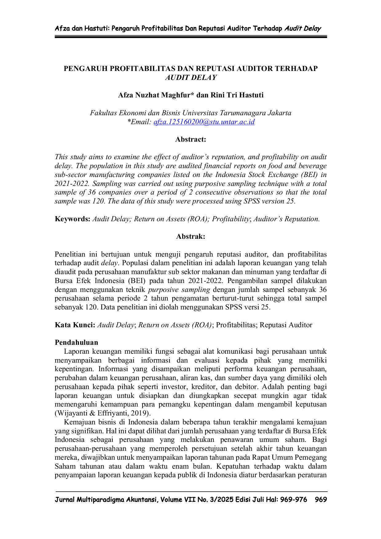 JURIS PENGARUH PROFITABILITAS DAN REPUTASI AUDITOR TERHADAP AUDIT DELAY