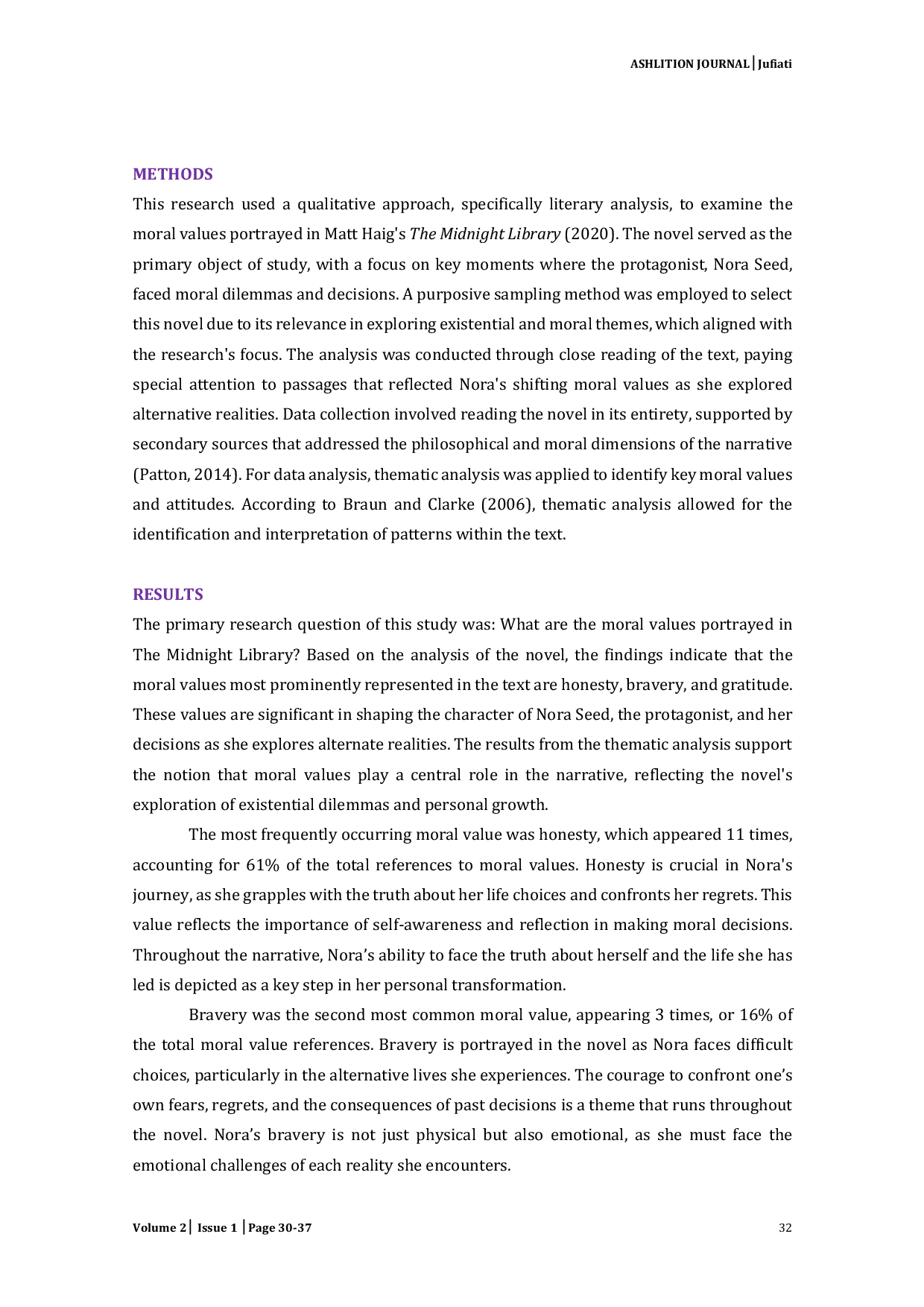 JURIS The Analysis of Moral Values in the Novel the Midnight Library