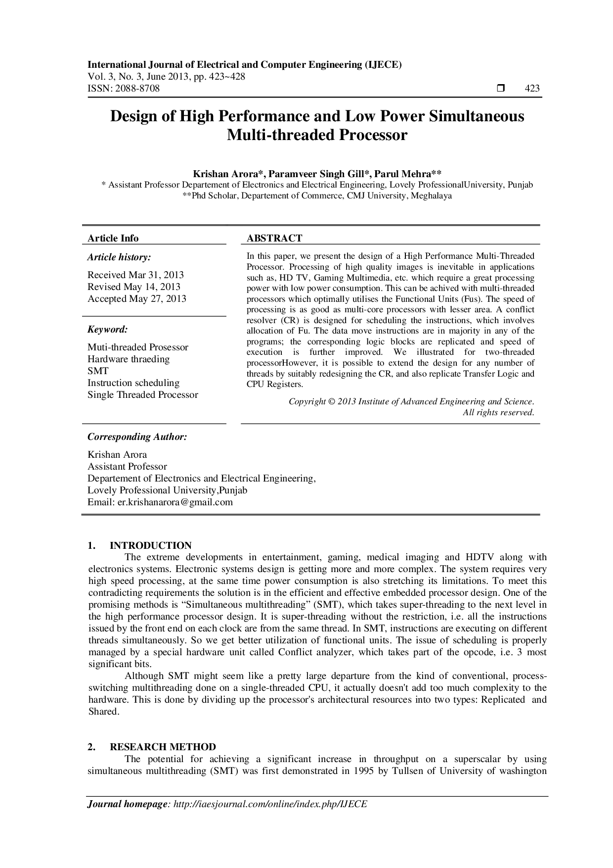 JURIS Design of High performance and Low power Simultaneous Multi Threaded Processor