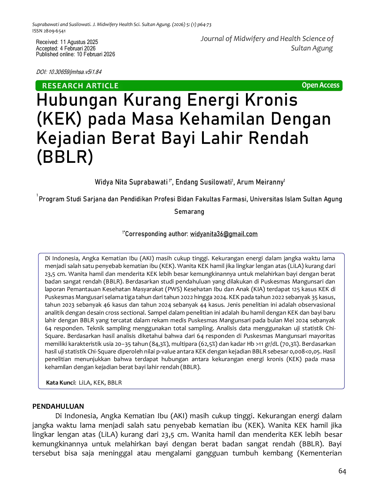 JURIS Hubungan Kurang Energi Kronis KEK pada Masa Kehamilan Dengan Kejadian Berat Bayi Lahir Rendah BBLR