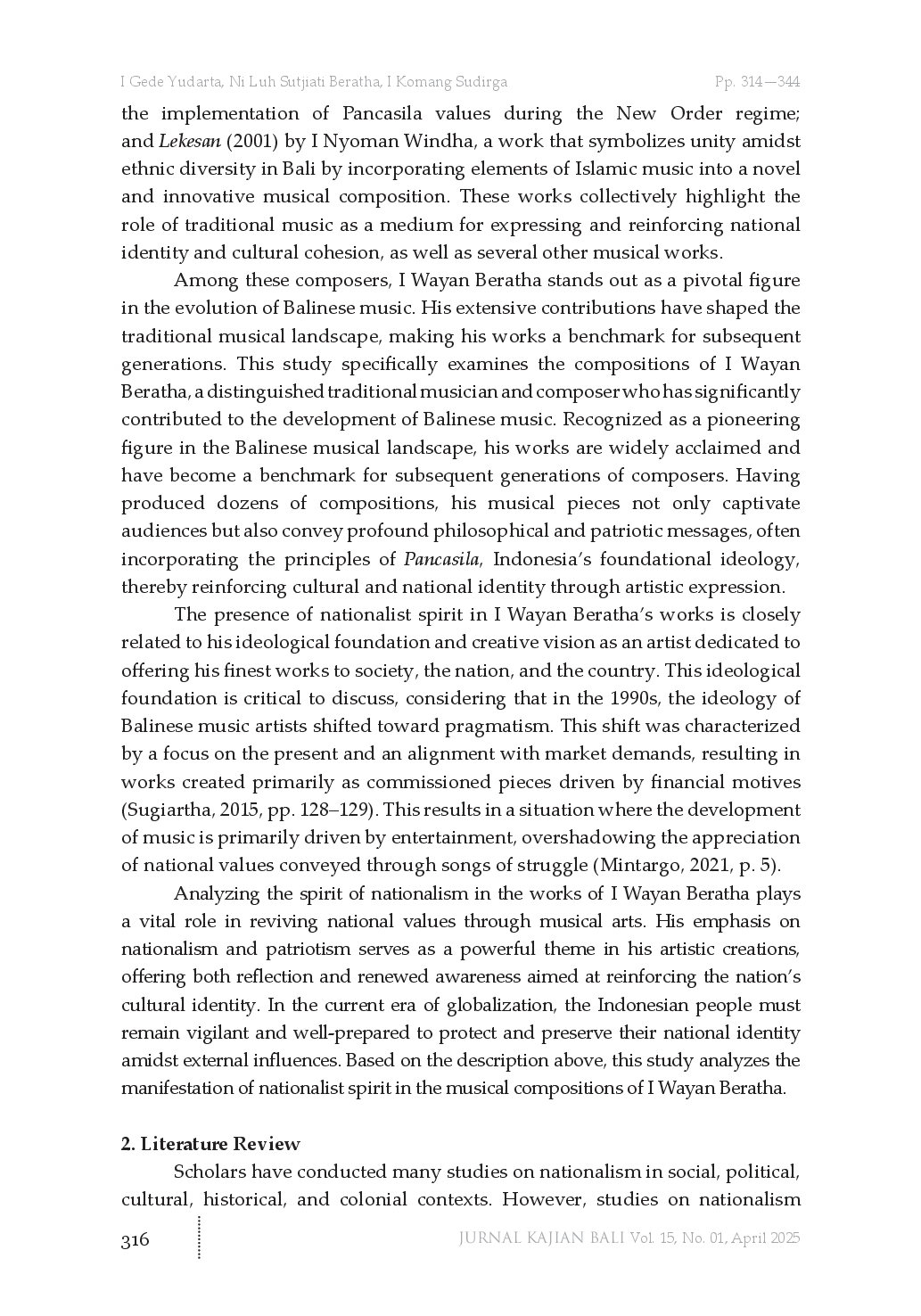 juris Actualization of the Spirit of Nationhood in Karawitan Musical Compositions by Balinese Maestro I Wayan Beratha