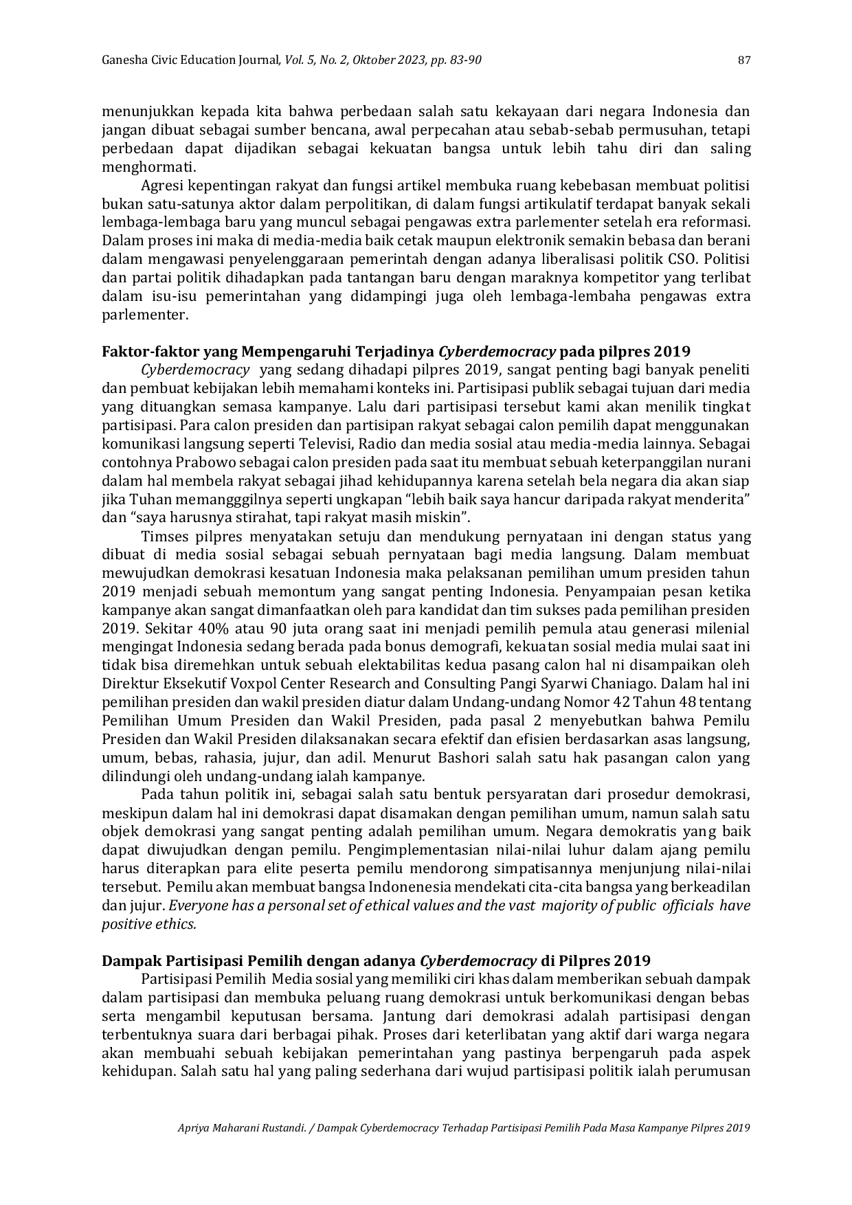 JURIS Dampak Cyberdemocracy Terhadap Partisipasi Pemilih Pada Masa Kampanye Pilpres 2019