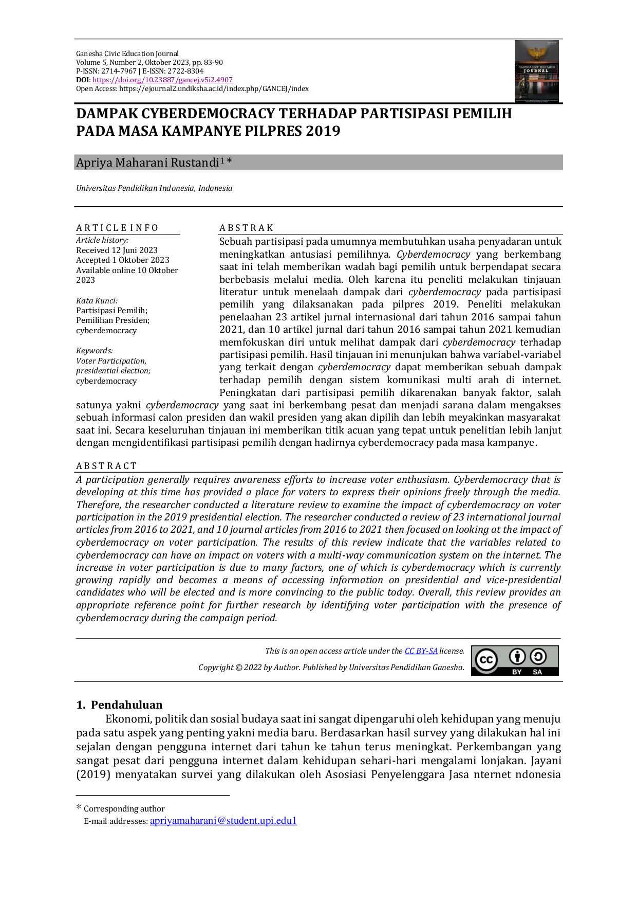 JURIS Dampak Cyberdemocracy Terhadap Partisipasi Pemilih Pada Masa Kampanye Pilpres 2019