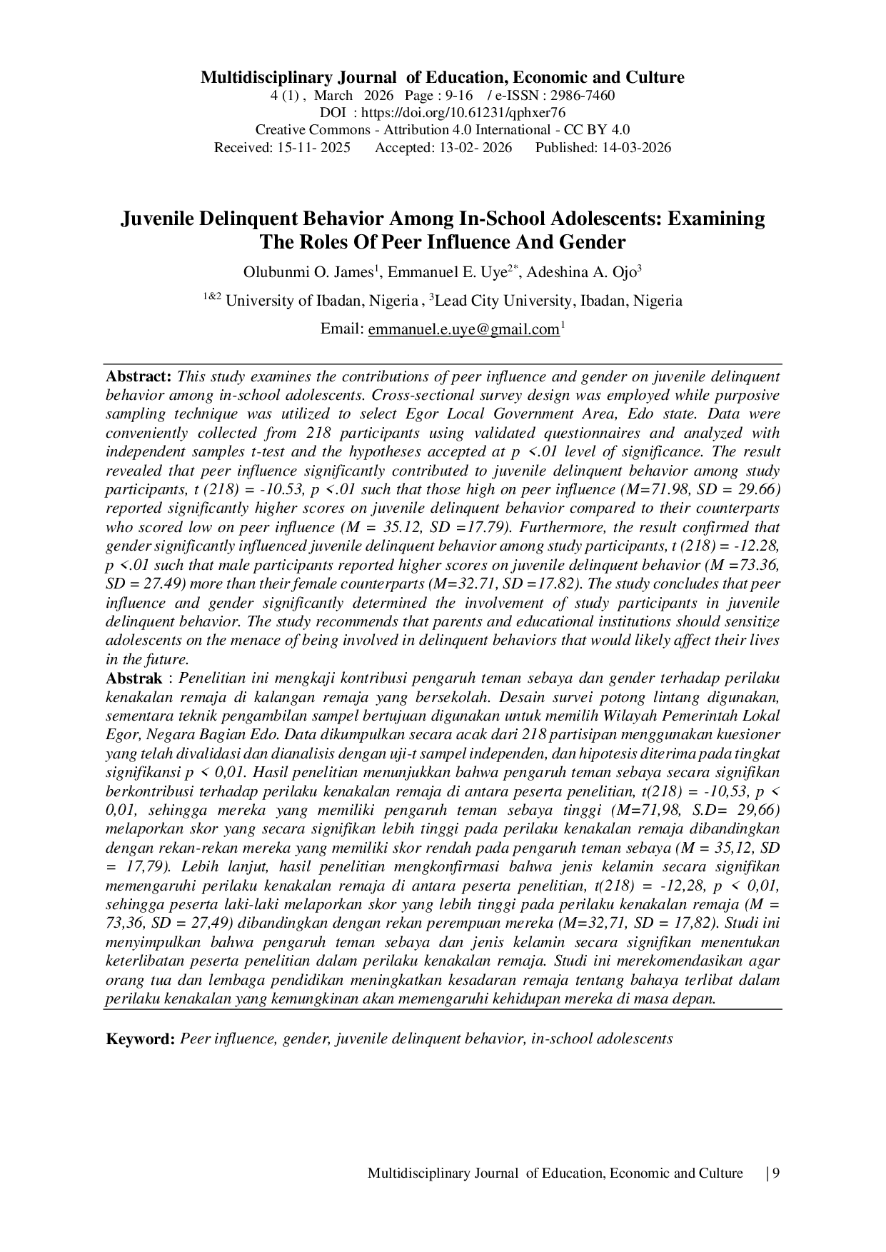 JURIS Juvenile Delinquent Behavior Among In School Adolescents Examining The Roles Of Peer Influence And Gender