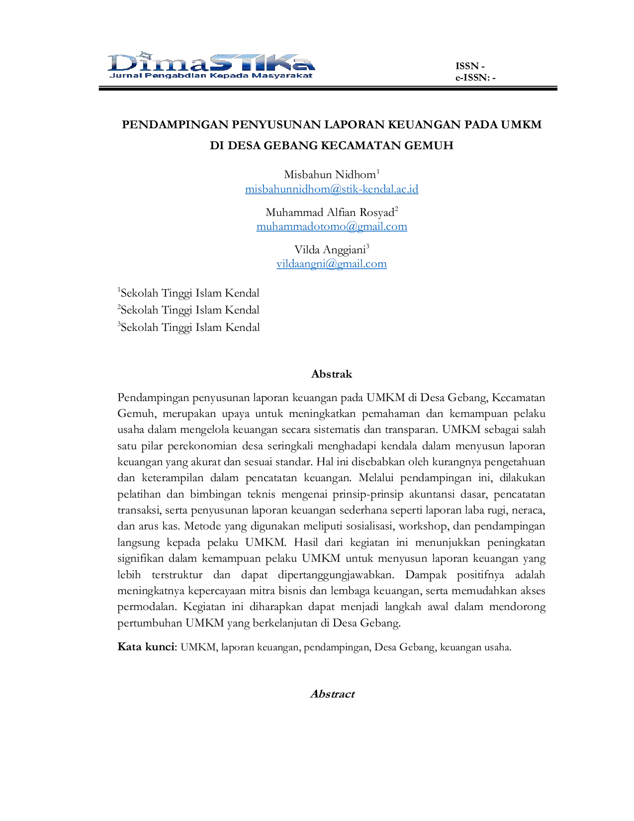 JURIS Pendampingan Penyusunan Laporan Keuangan pada UMKM di Desa Gebang Kecamatan Gemuh