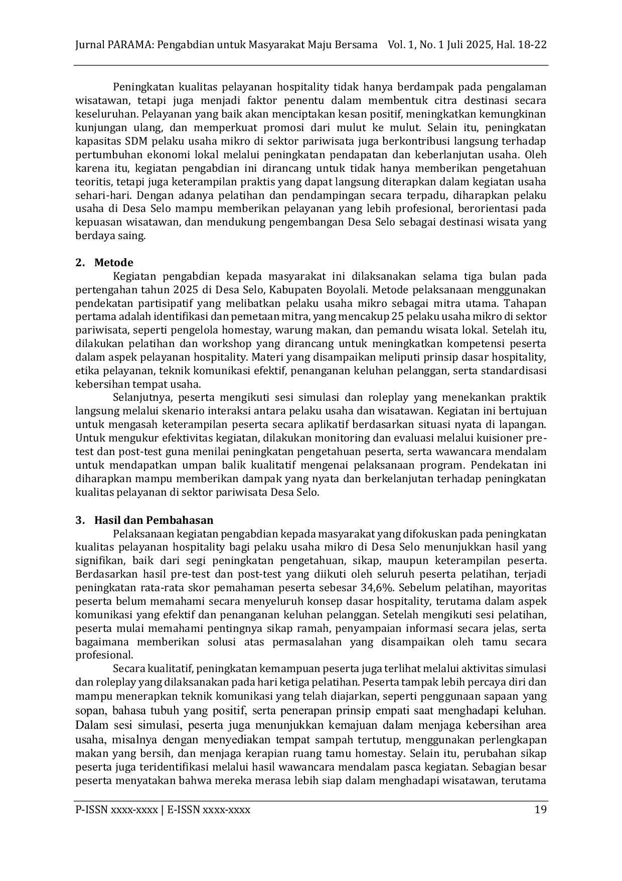 JURIS Peningkatan Kapasitas Pelayanan Hospitality bagi Pelaku Usaha Mikro Pariwisata di Desa Wisata Selo Boyolali