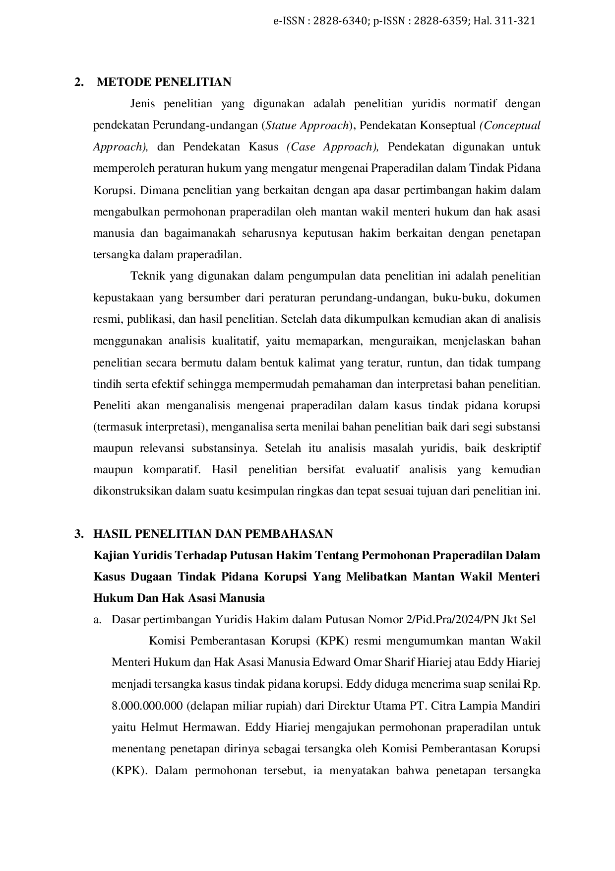 JURIS Analisis Yuridis atas Putusan Praperadilan Kasus Korupsi Eks Wamenkumham oleh Hakim Pengadilan