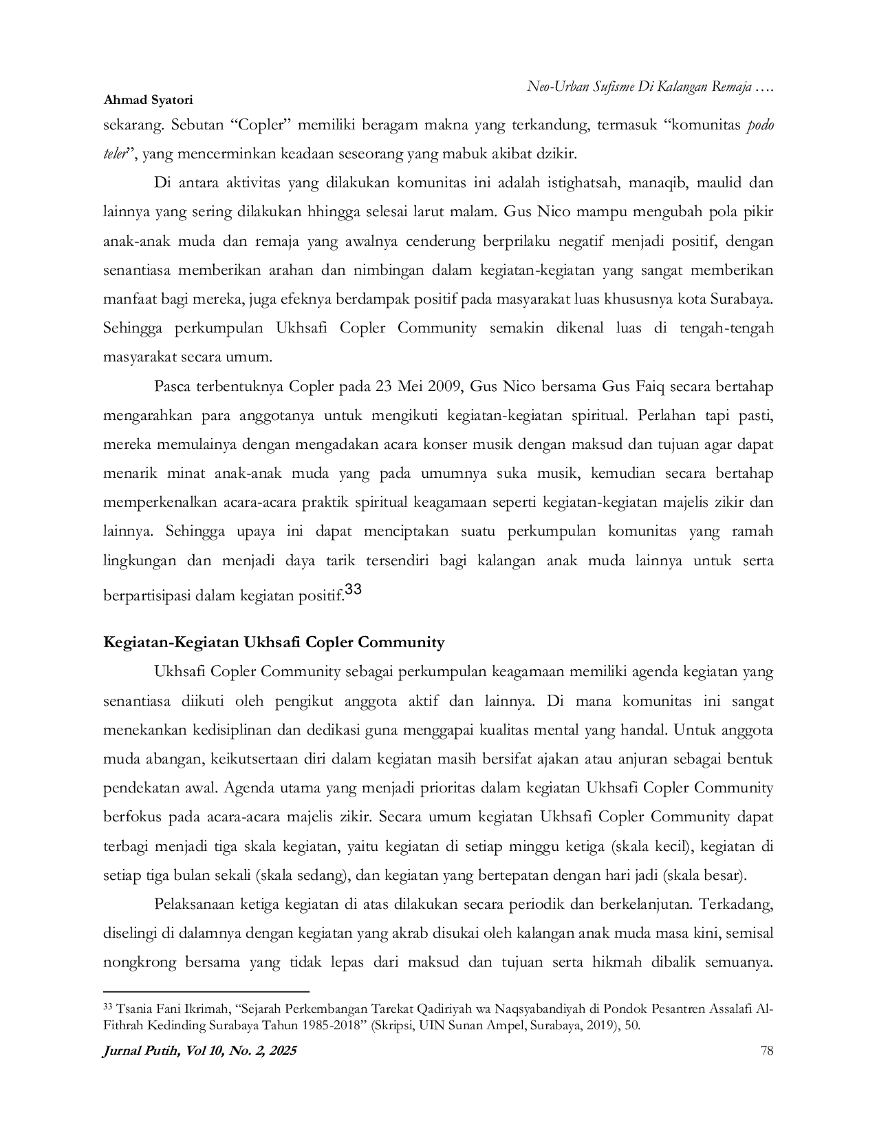 JURIS Neo Urban Sufisme Di Kalangan Remaja Studi Kasus Terhadap Gerakan Sosial Spiritual Ukhsafi Copler Community di Surabaya