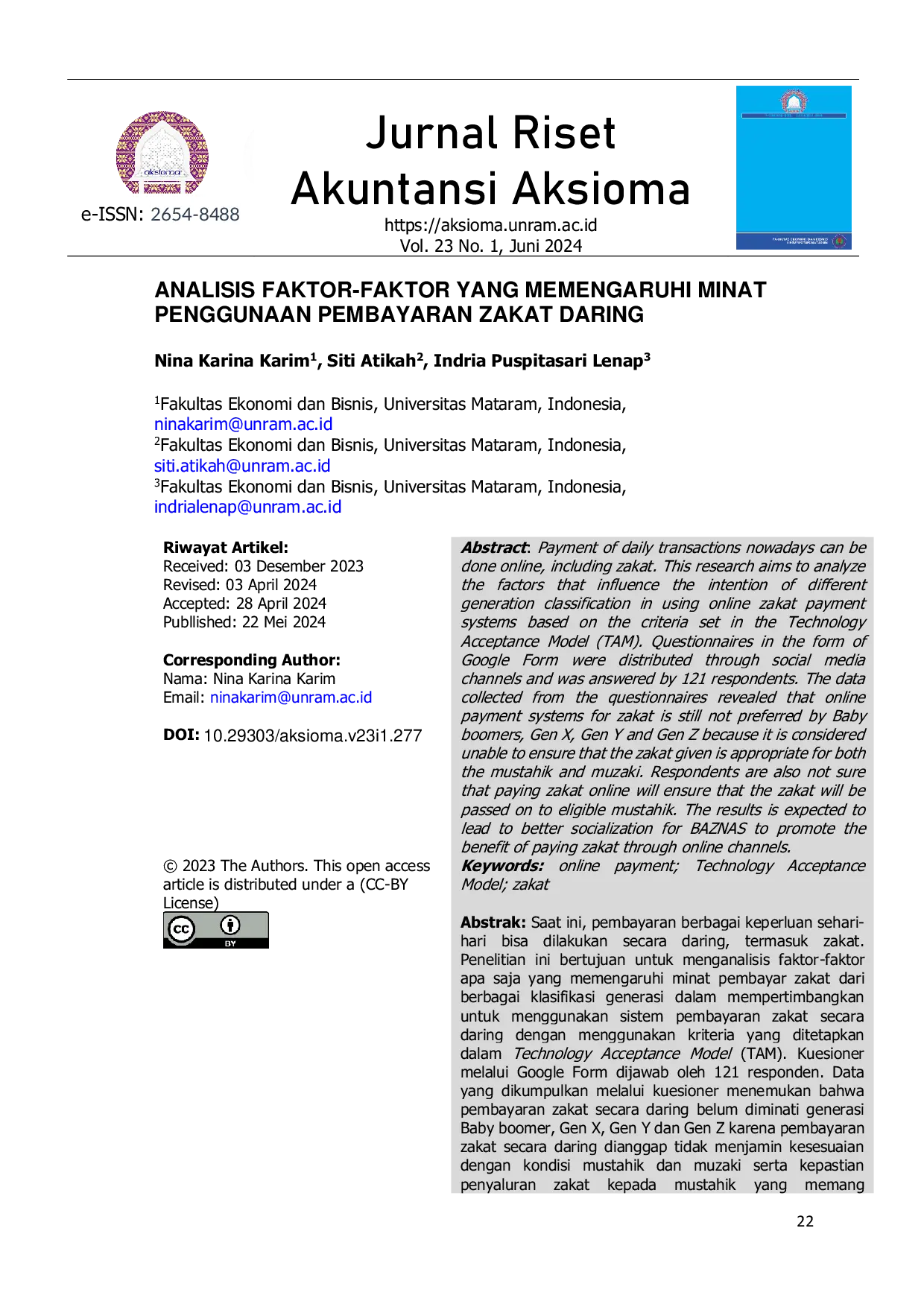 JURIS Analisis Faktor Faktor yang Mempengaruhi Minat Penggunaan Pembayaran Zakat Daring
