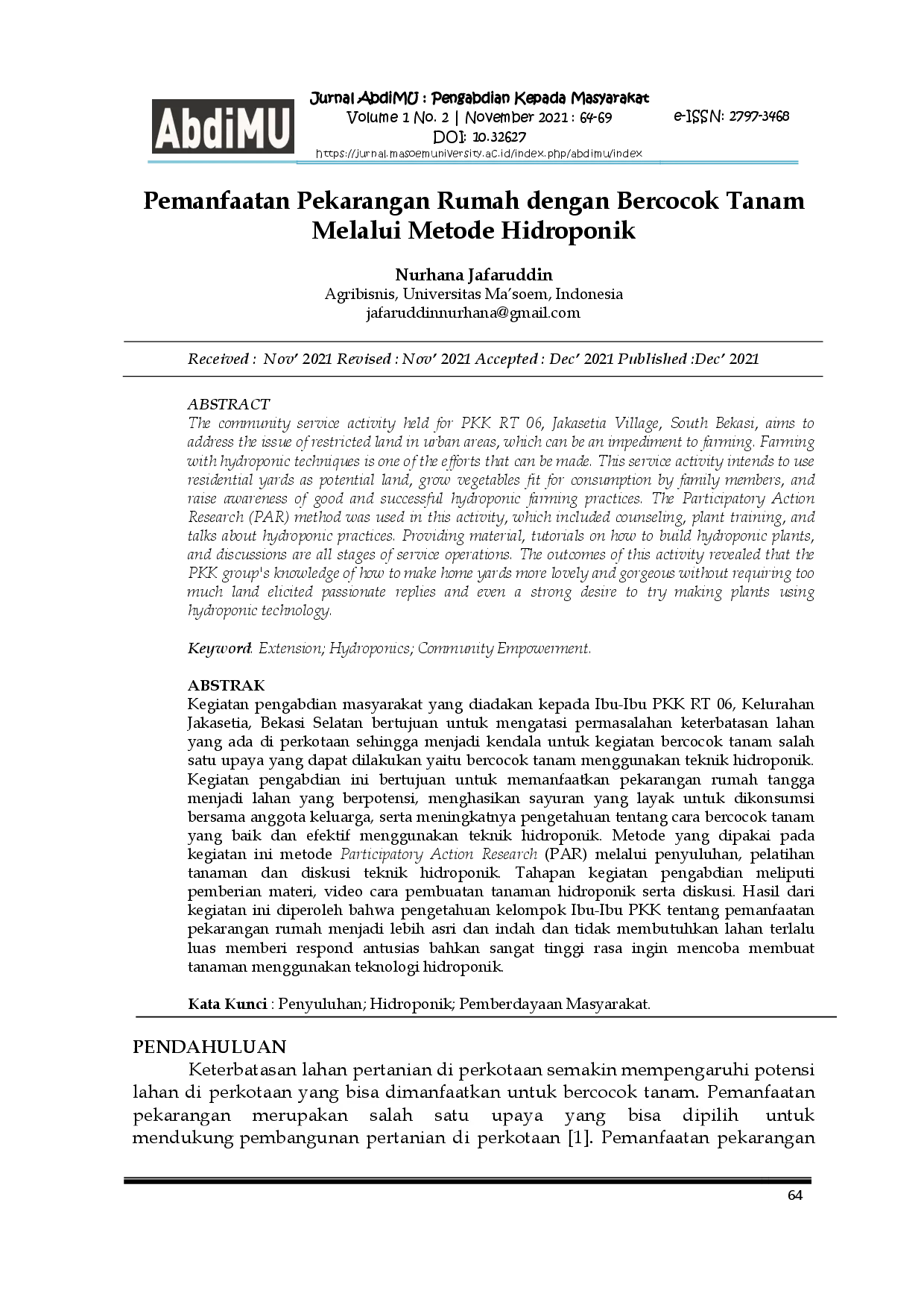 juris Pemanfaatan Pekarangan Rumah dengan Bercocok Tanam Melalui Metode Hidroponik