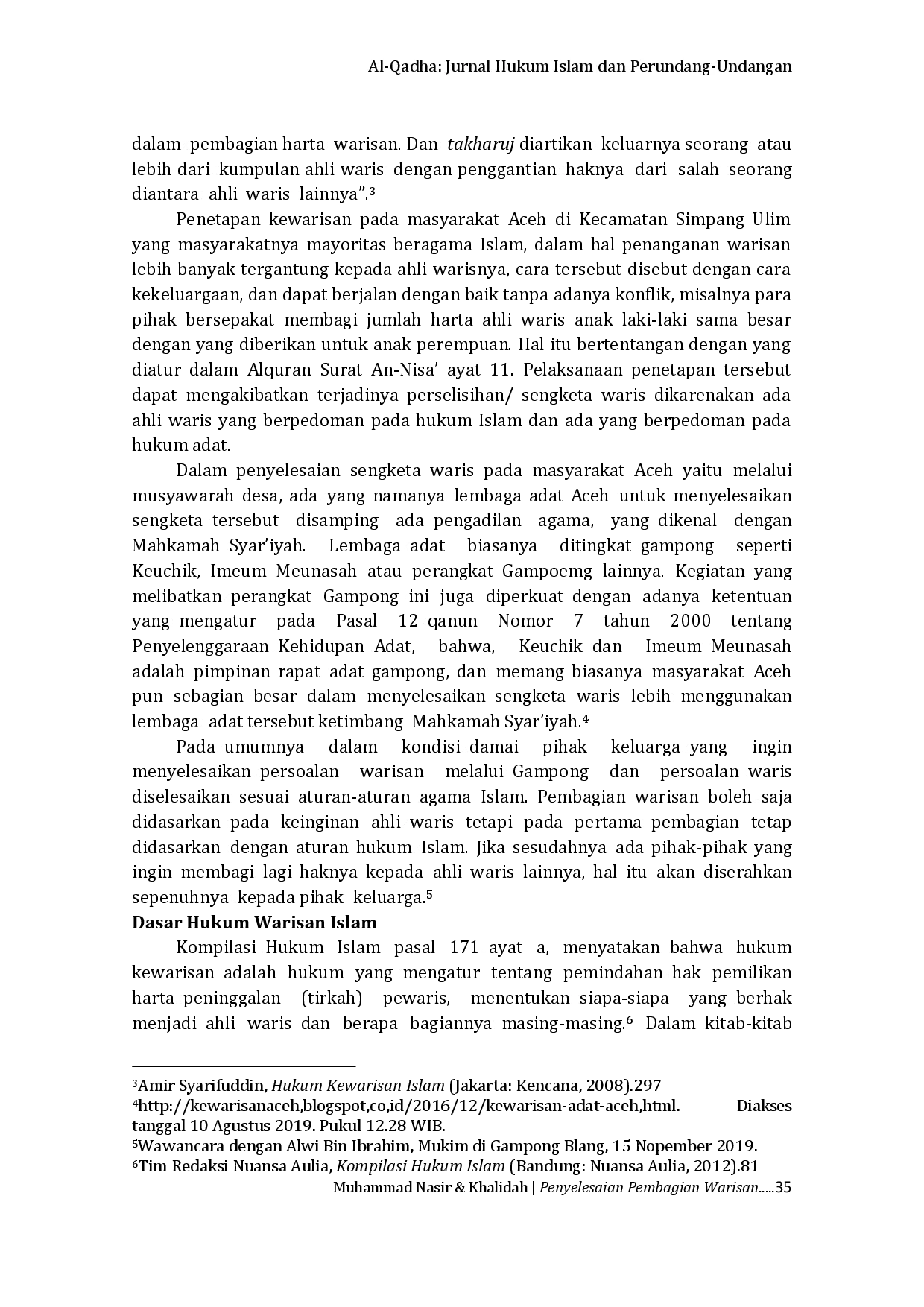 juris Penyelesaian Pembagian Warisan Di Kecamatan Simpang Ulim Dalam Perspektif Hukum Islam dan Hukum Adat