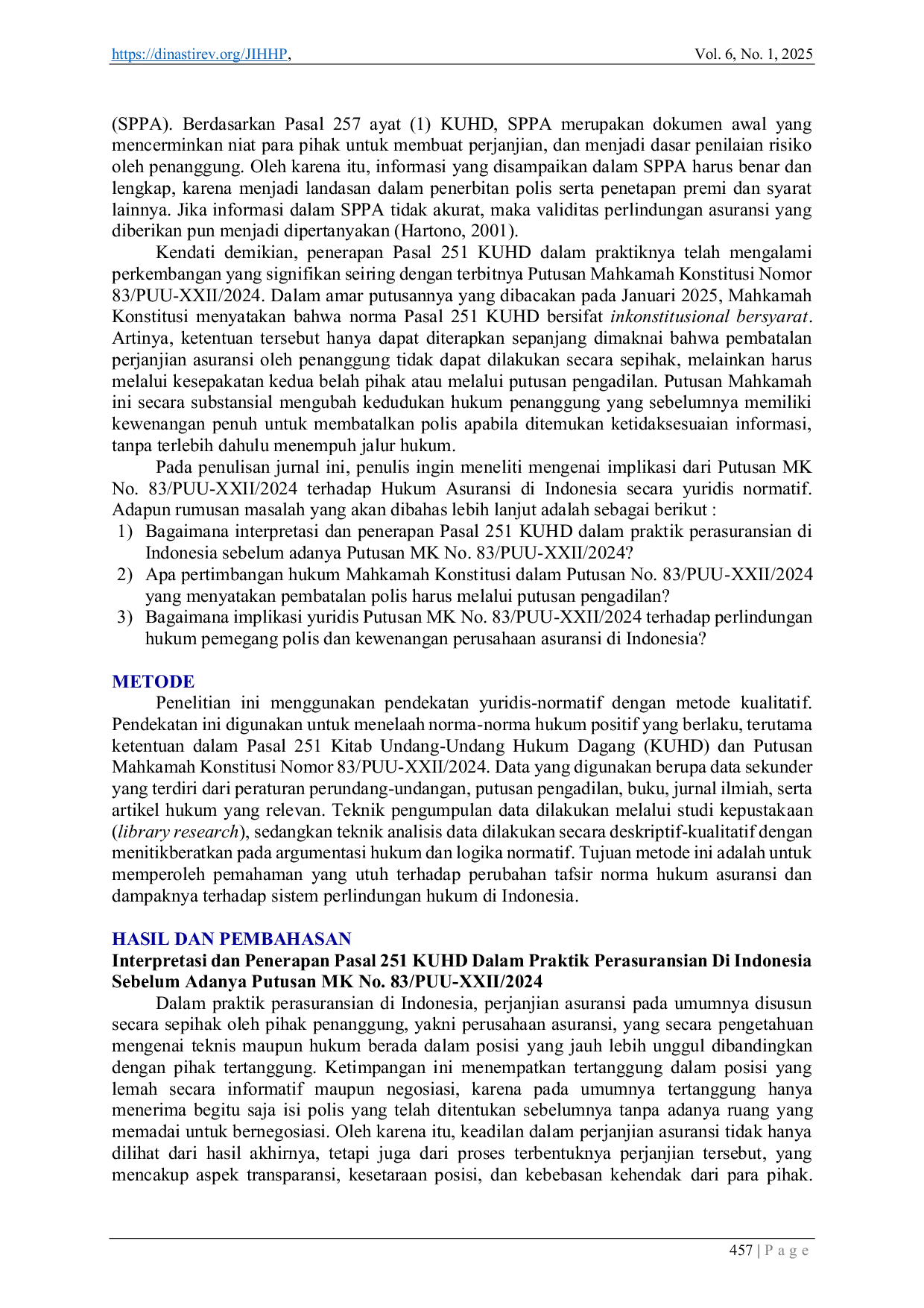 JURIS Implikasi Putusan MK No 83 PUU XXII 2024 terhadap Hukum Asuransi di Indonesia Analisis Yuridis Normatif