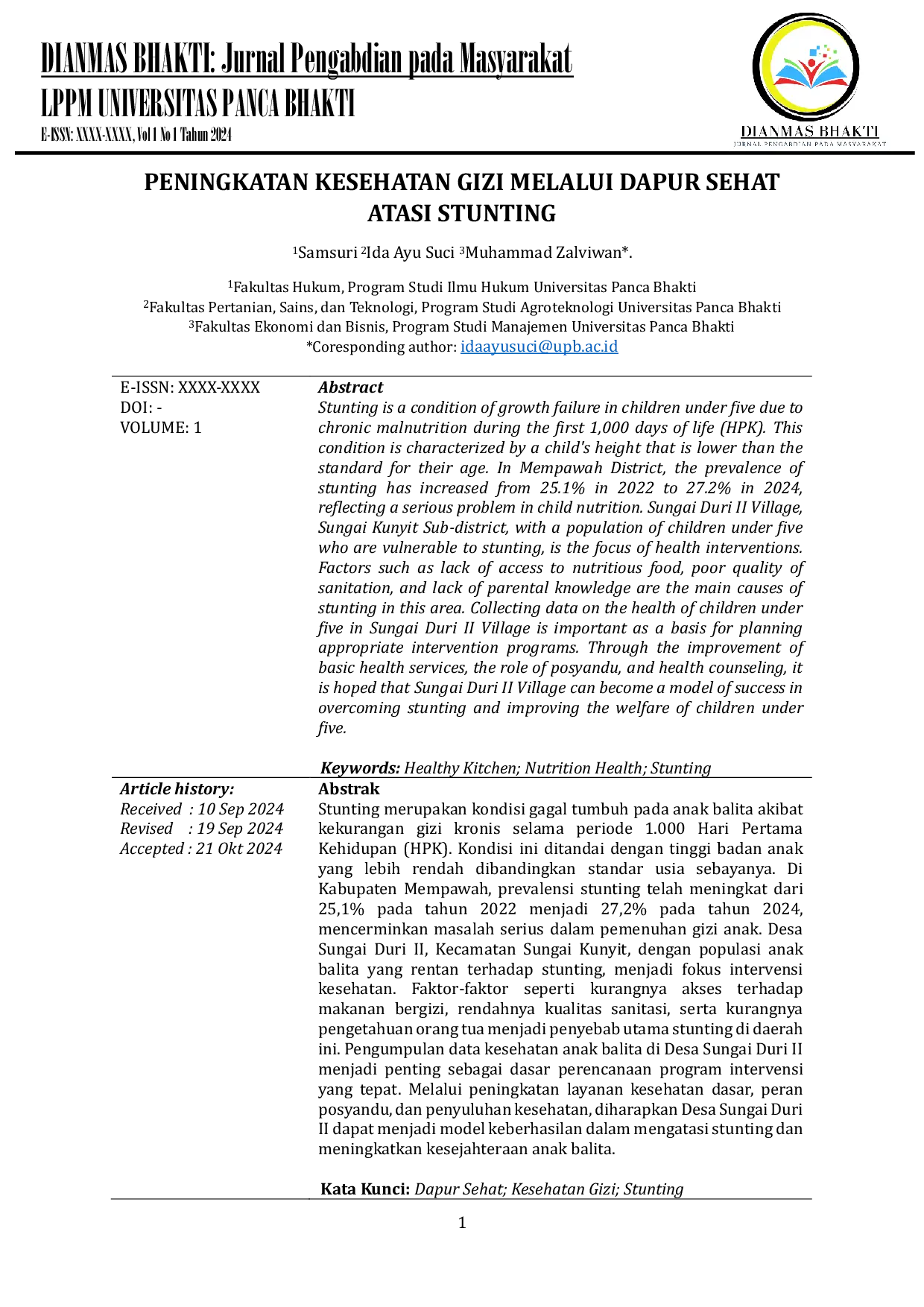 JURIS Peningkatan Kesehatan Gizi Melalui Dapur Sehat Atasi Stunting