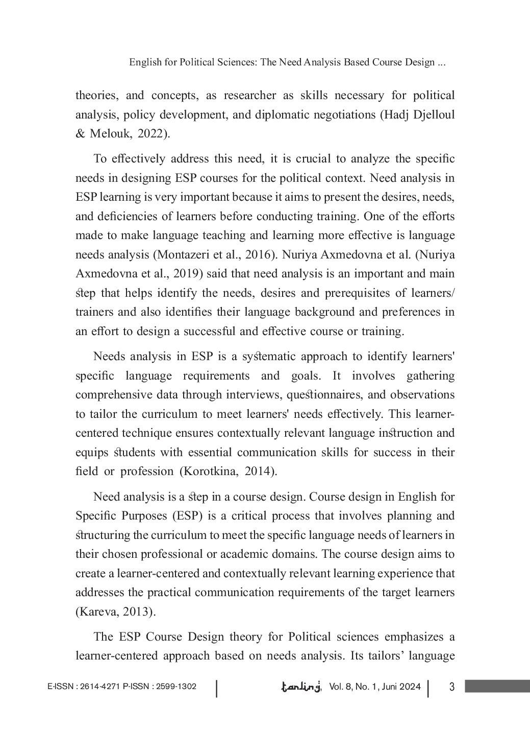 JURIS English for Political Sciences The Need Analysis Based Course Design