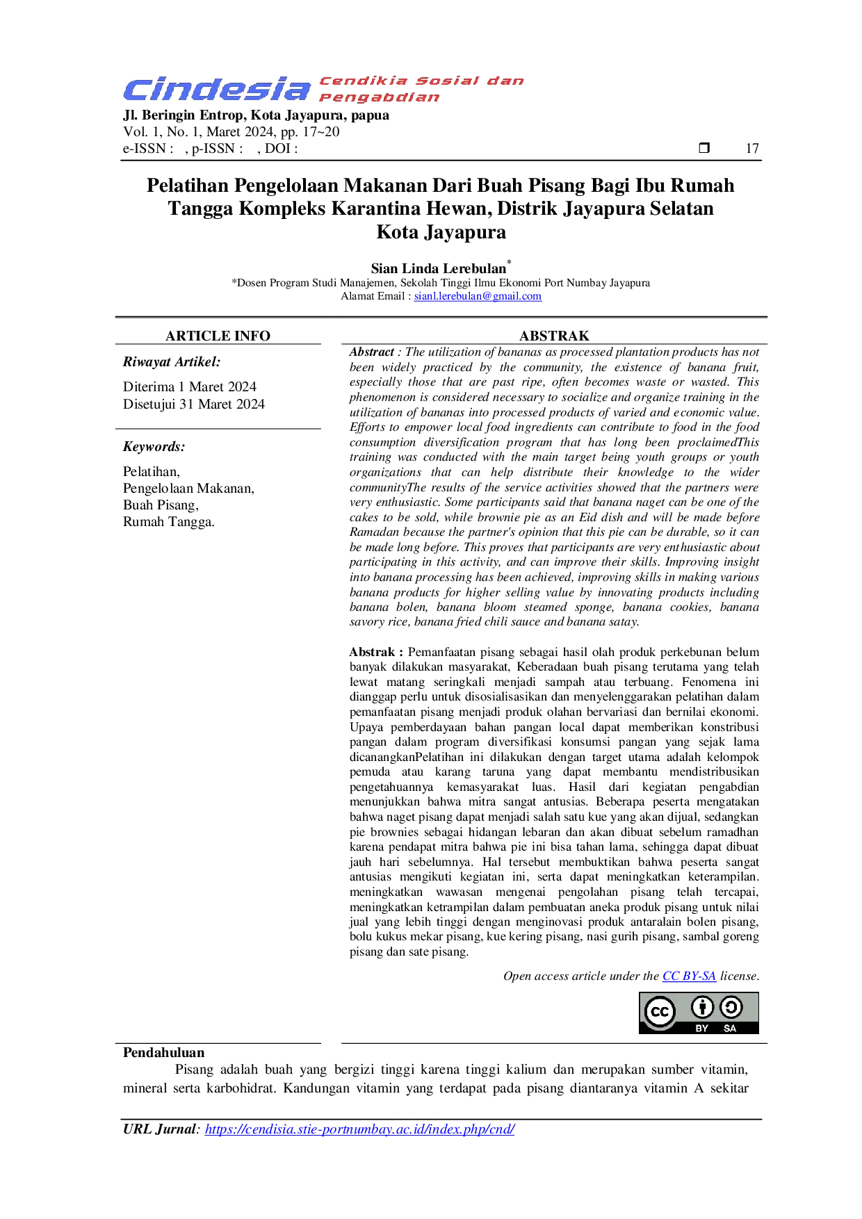 JURIS Pelatihan Pengelolaan Makanan Dari Buah Pisang Bagi Ibu Rumah Tangga Kompleks Karantina Hewan Distrik Jayapura Selatan Kota Jayapura