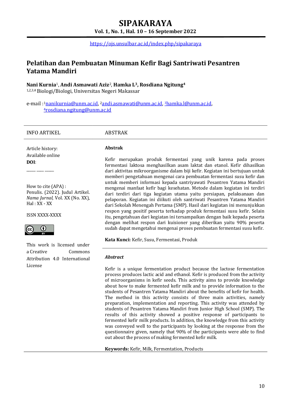 JURIS Pelatihan dan Pembuatan Minuman Kefir Bagi Santriwati Pesantren Yatama Mandiri