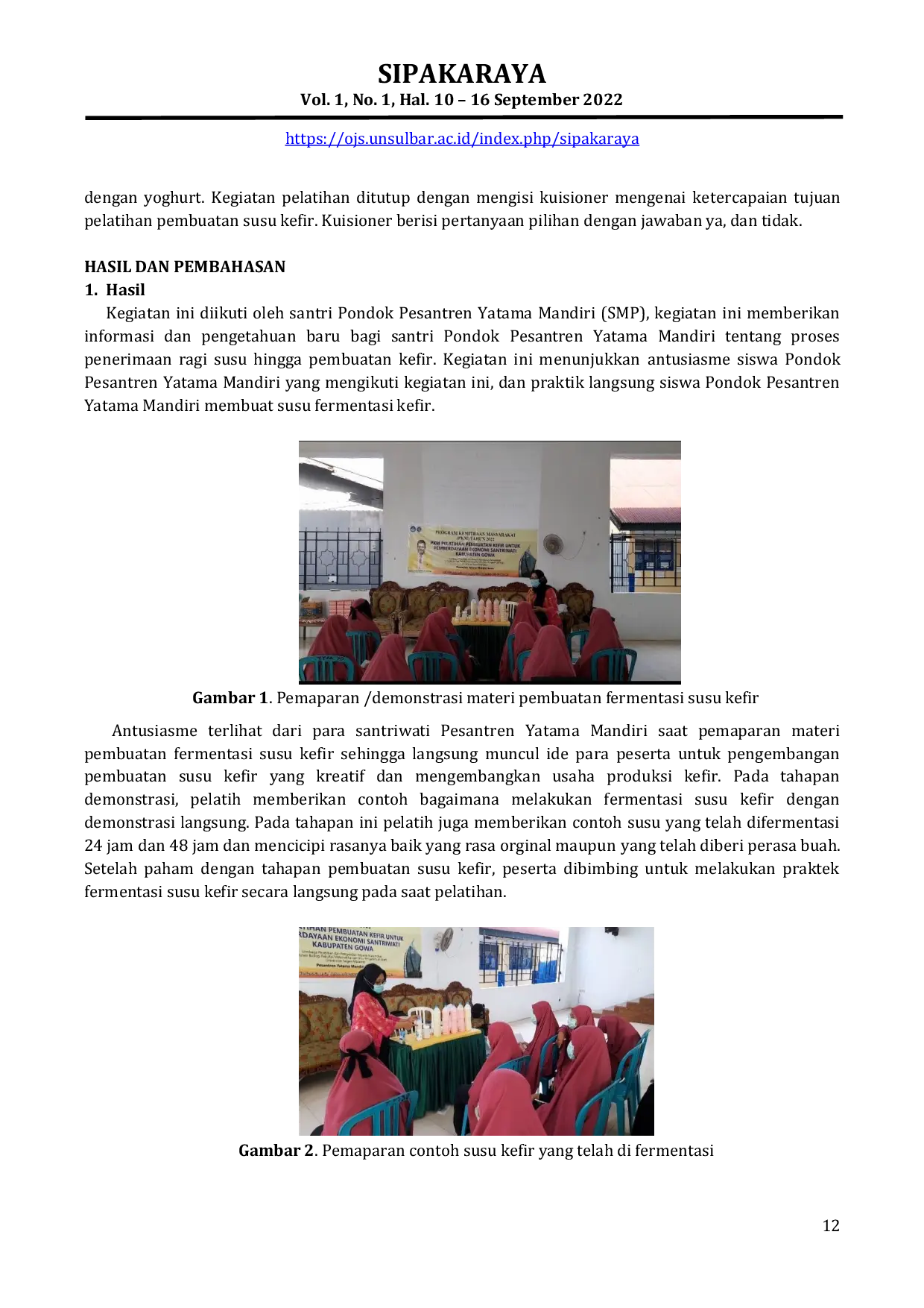 JURIS Pelatihan dan Pembuatan Minuman Kefir Bagi Santriwati Pesantren Yatama Mandiri