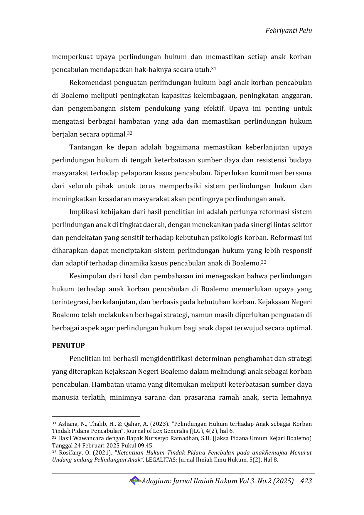 JURIS Determinan Penghambat dan Strategi Kejaksaan Negeri Boalemo dalam Melindungi Anak sebagai Korban Pencabulan