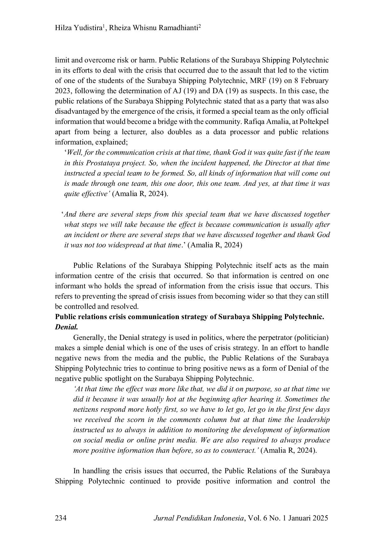 JURIS Public Relations Crisis Communication of Surabaya Shipping Polytechnic in Post Crisis Image Recovery