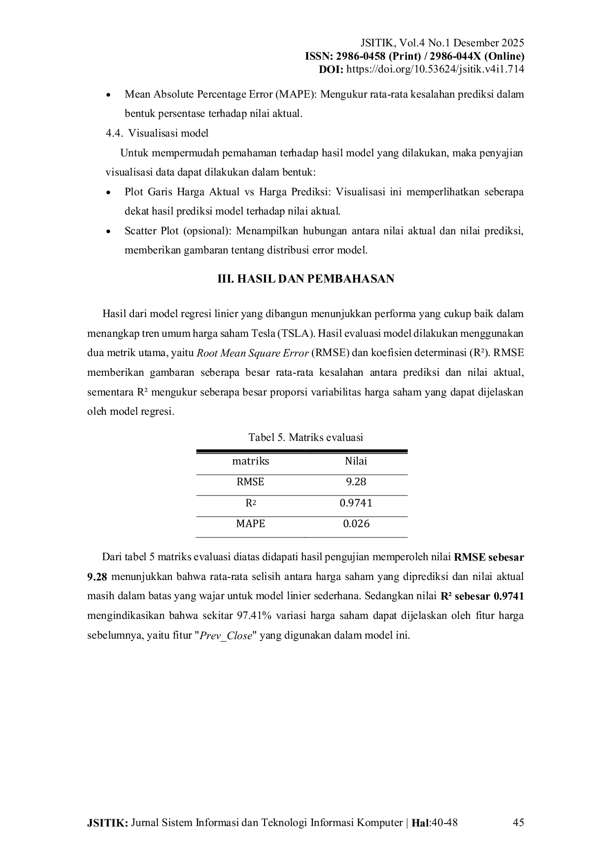 JURIS Implementasi Regresi Linier untuk Prediksi Harga Saham Tesla