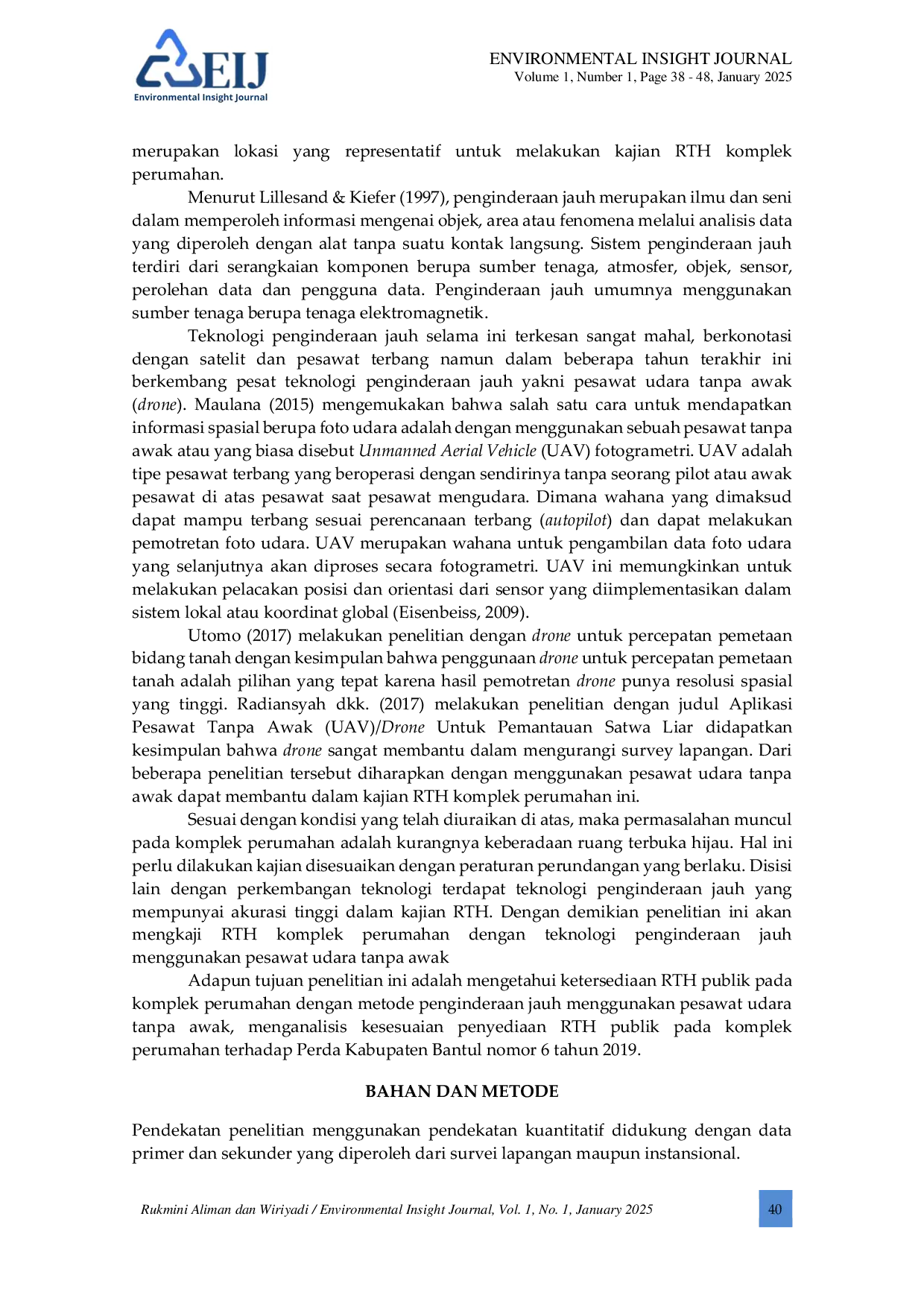 JURIS Kajian Ruang Terbuka Hijau Pada Komplek Perumahan Menggunakan Pesawat Udara Tanpa Awak