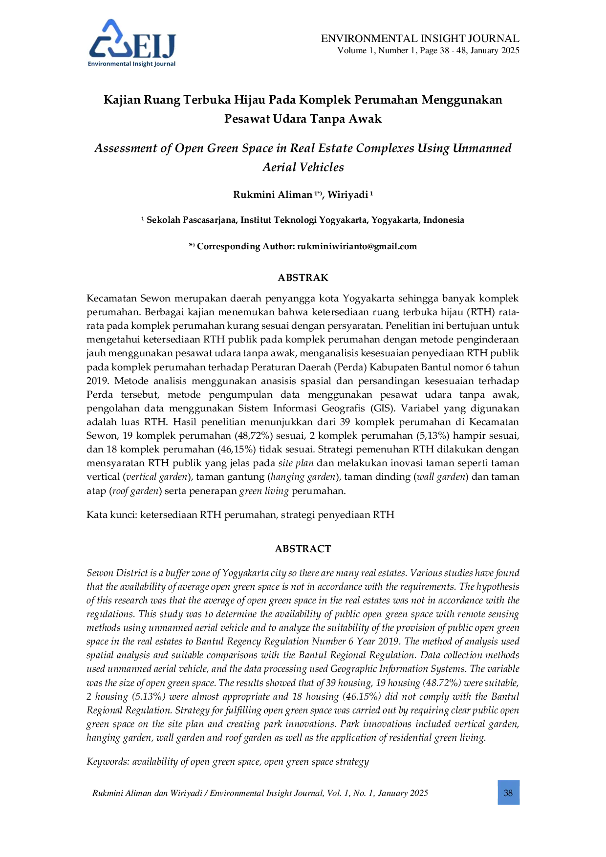 JURIS Kajian Ruang Terbuka Hijau Pada Komplek Perumahan Menggunakan Pesawat Udara Tanpa Awak