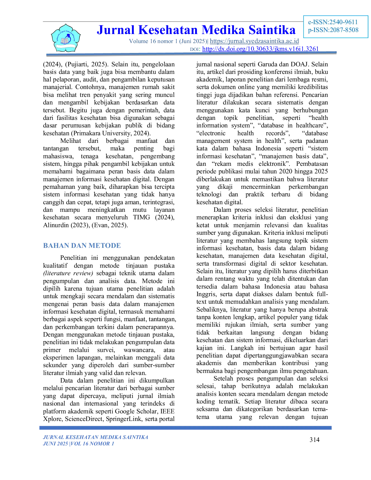 JURIS Tinjauan Pustaka Tentang Peran Basis Data Dalam Manajemen Informasi Kesehatan Digital