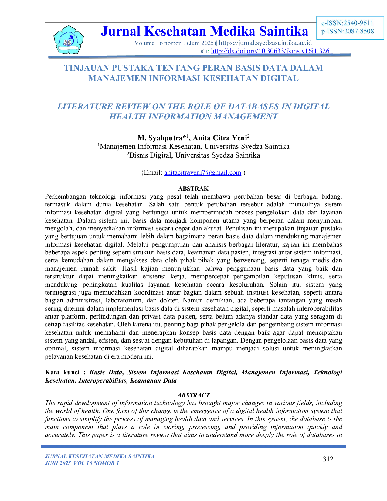 JURIS Tinjauan Pustaka Tentang Peran Basis Data Dalam Manajemen Informasi Kesehatan Digital