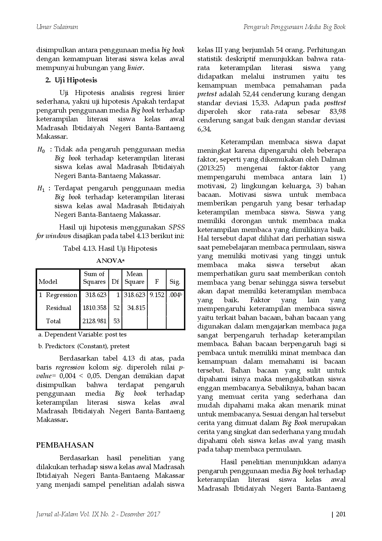 juris Pengaruh Penggunaan Media Big Book Dalam Pembelajaran Terhadap Keterampilan Literasi Siswa Kelas Awal Madrasah Ibtidaiyah Negeri Banta Bantaeng Makassar