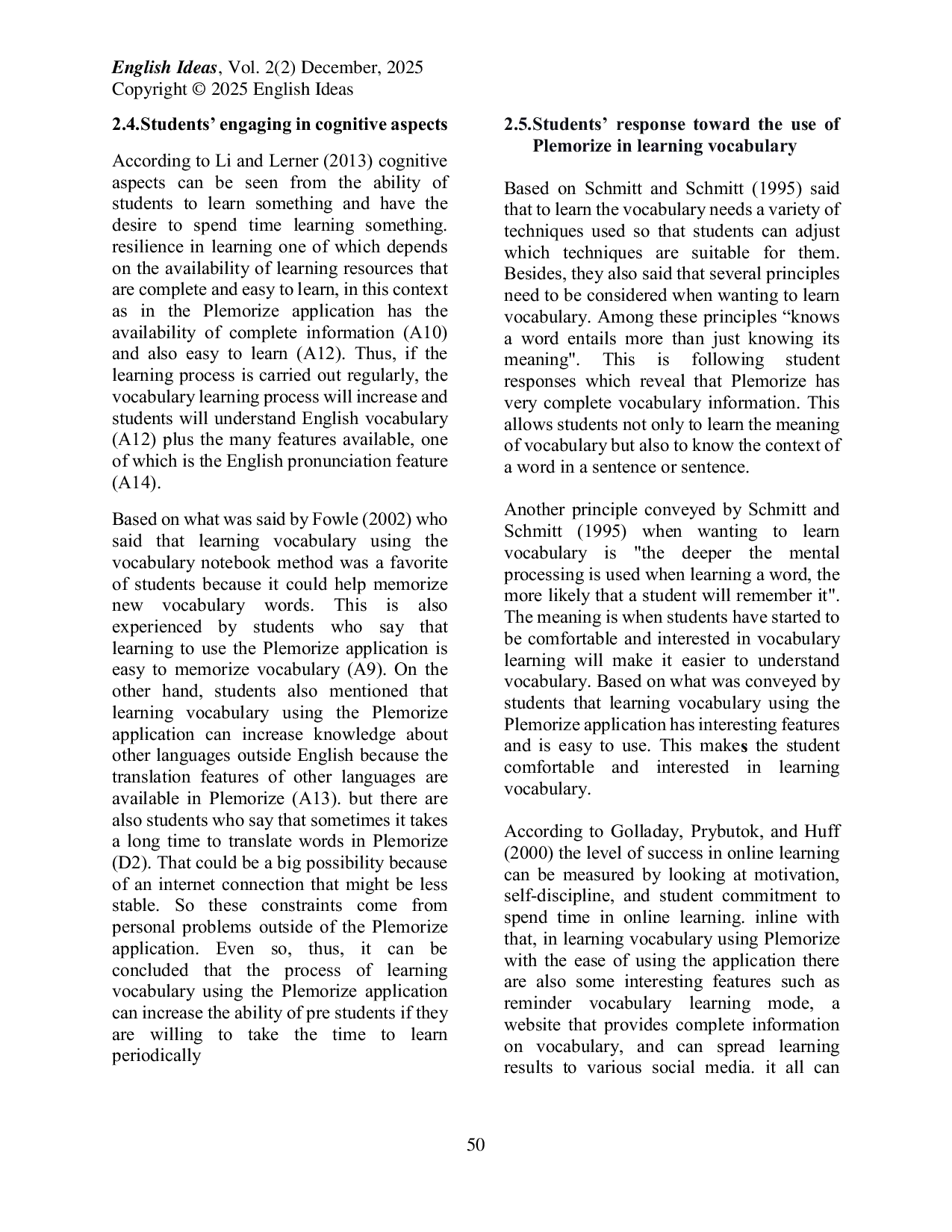 JURIS Engaging Students in Learning Vocabulary Mediated by Plemorize